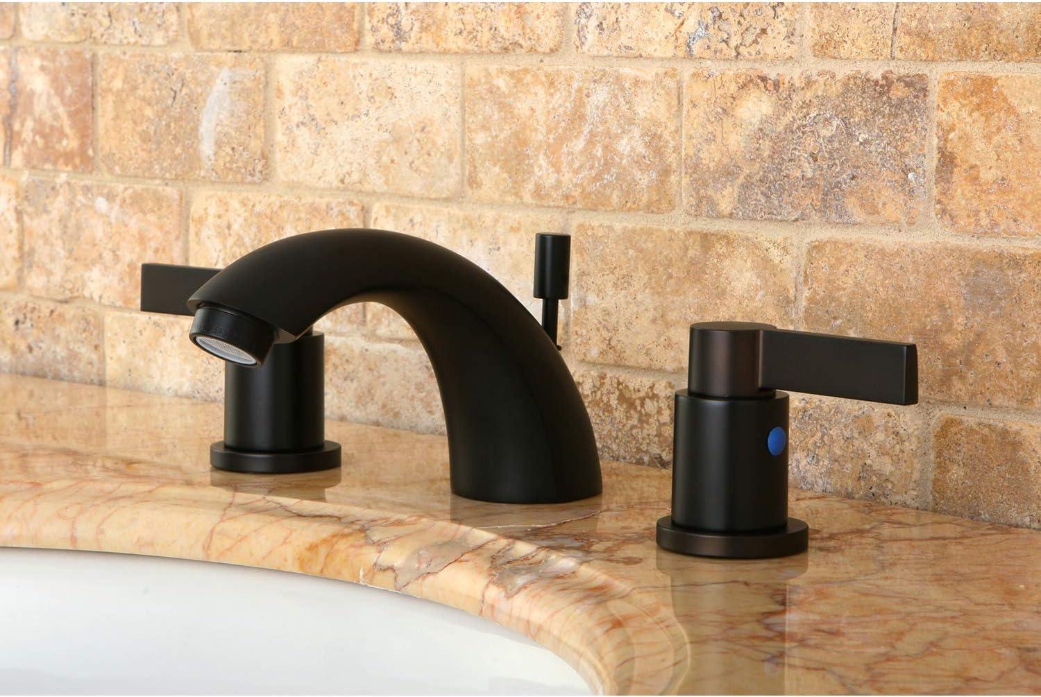 Kingston Brass NuvoFusion Two-Handle 3-Hole Deck Mount Mini-Widespread Bathroom Faucet with Plastic Pop-Up