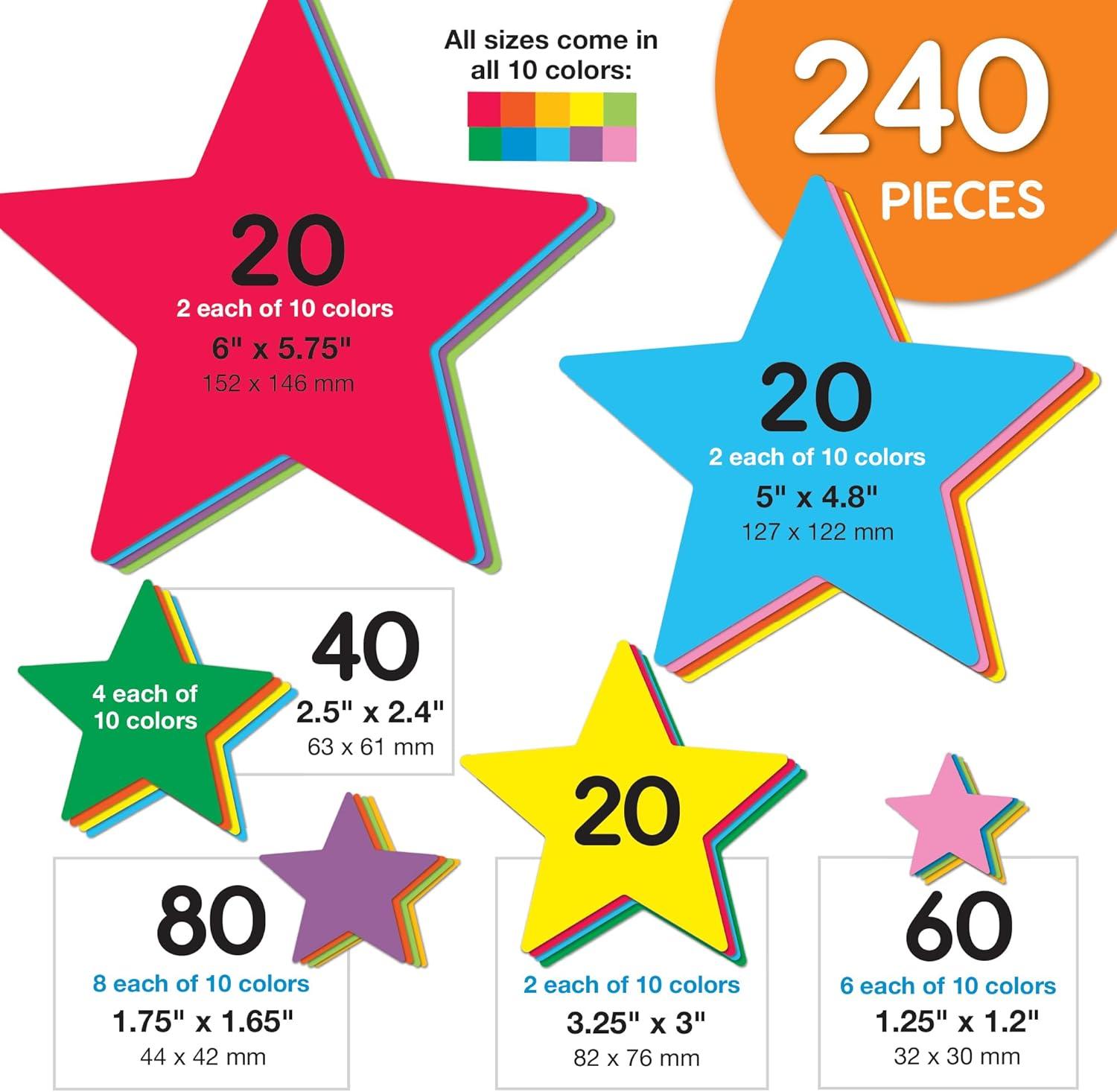 240 Pieces Star Cutouts, 2-Sided US Made Card Stock Punch Out Multicolor Stars for Bulletin Boards, Classroom Decor, Back to School DIY Craft Projects, Party Decoration, Hollywood Themed Events