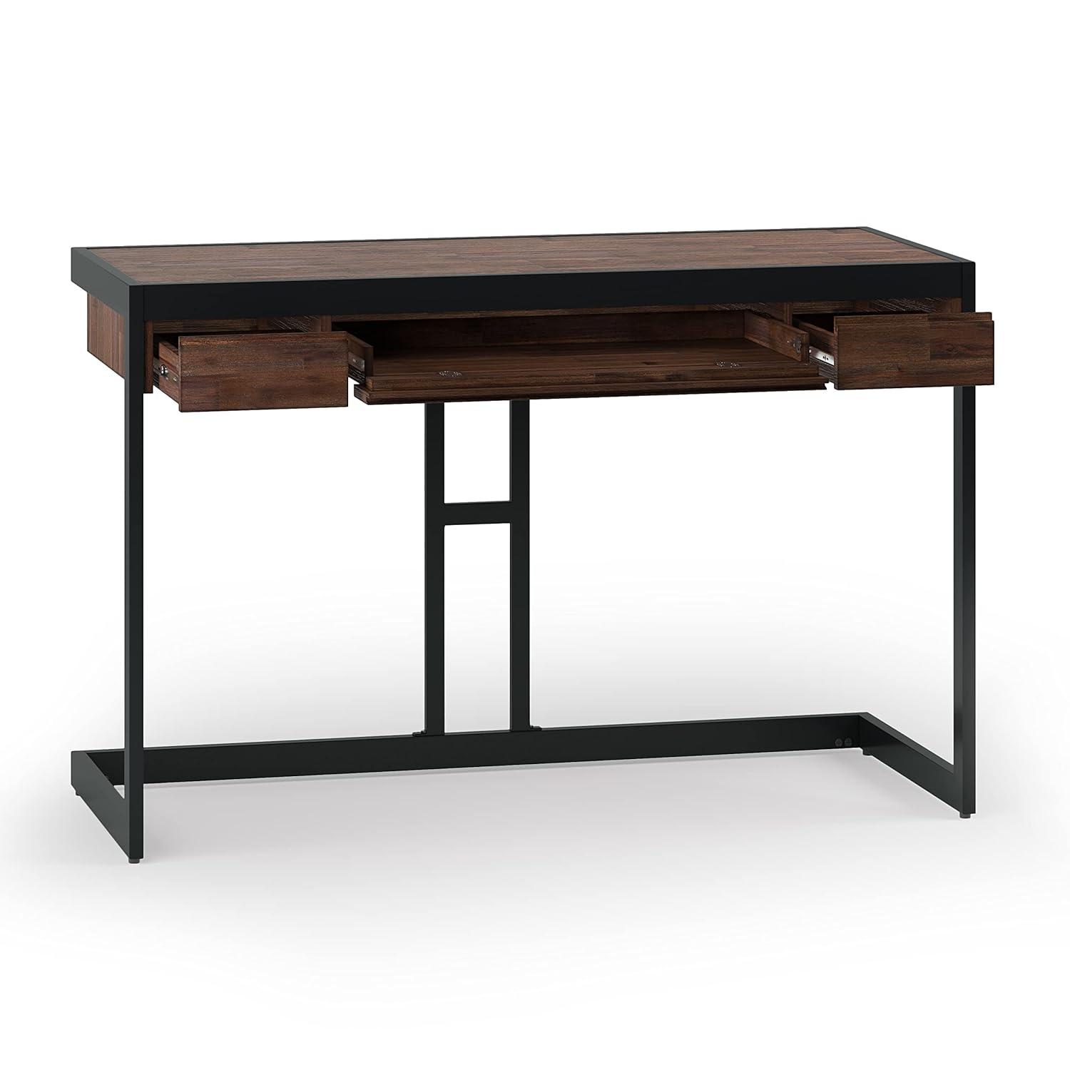 Simpli Home Erina SOLID ACACIA WOOD Modern Industrial 48 inch Wide Small Desk in Distressed Charcoal Brown