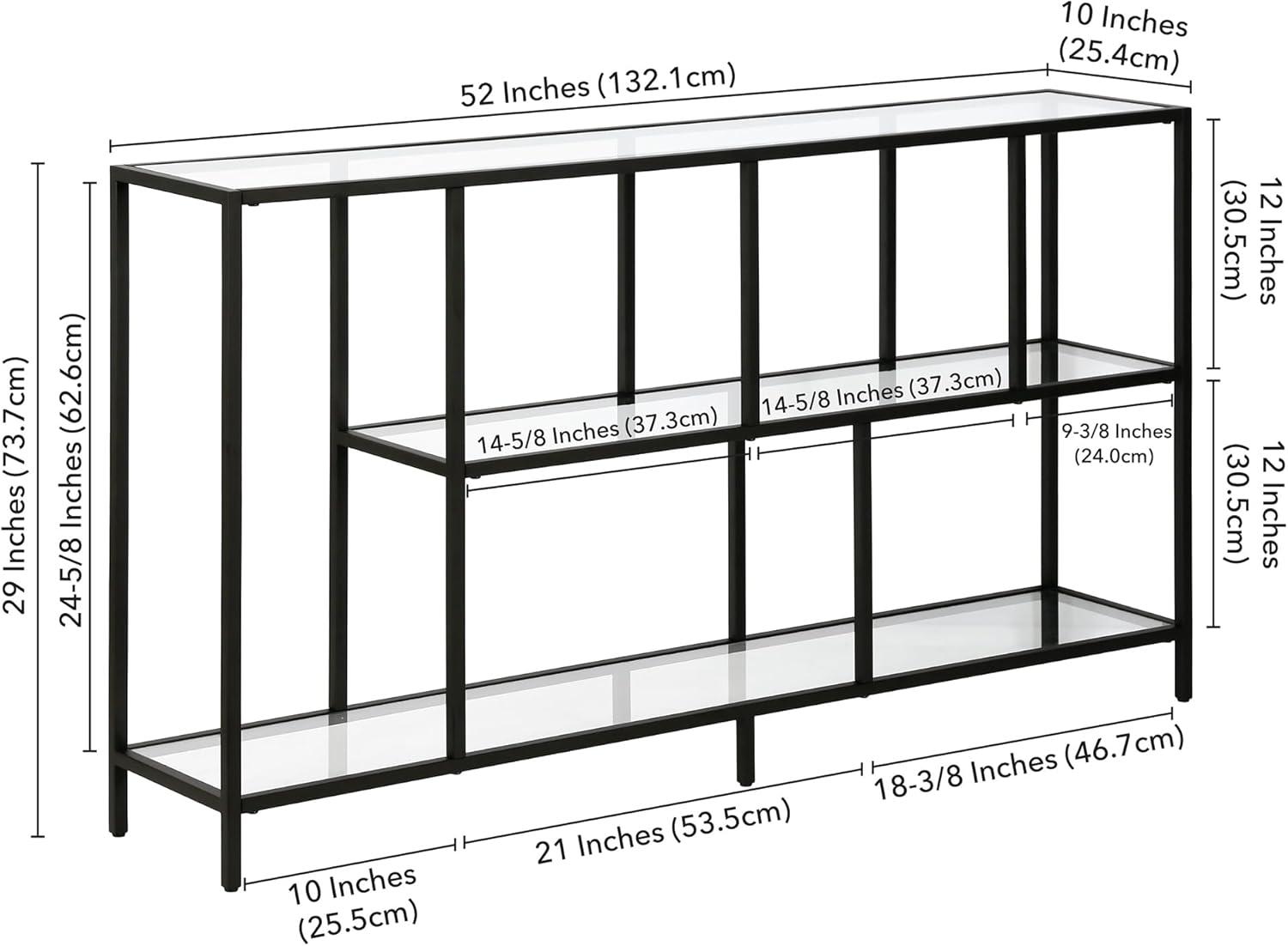 Modern Blackened Bronze 52" Console Table with Glass Shelves