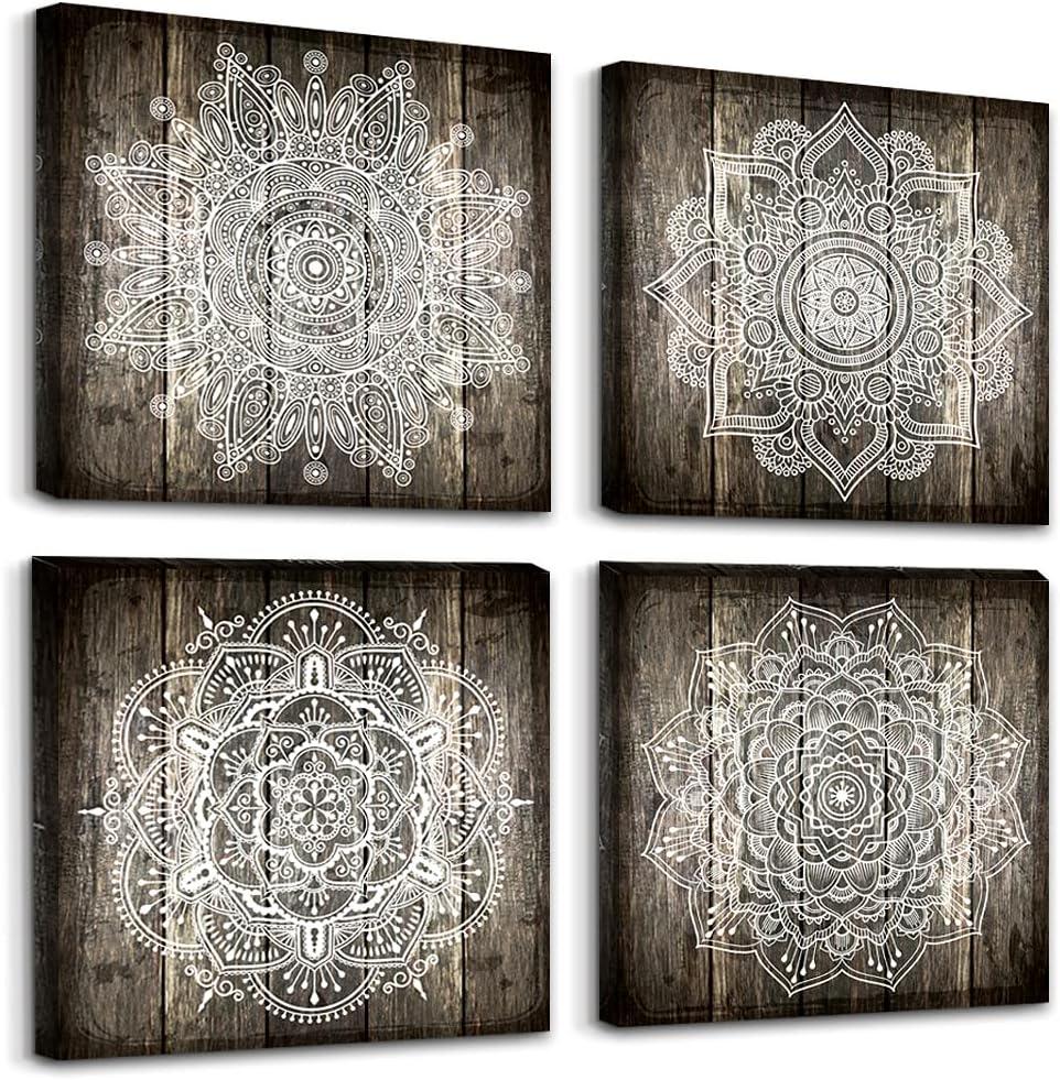 Black and White Abstract Mandala Canvas Wall Art Set