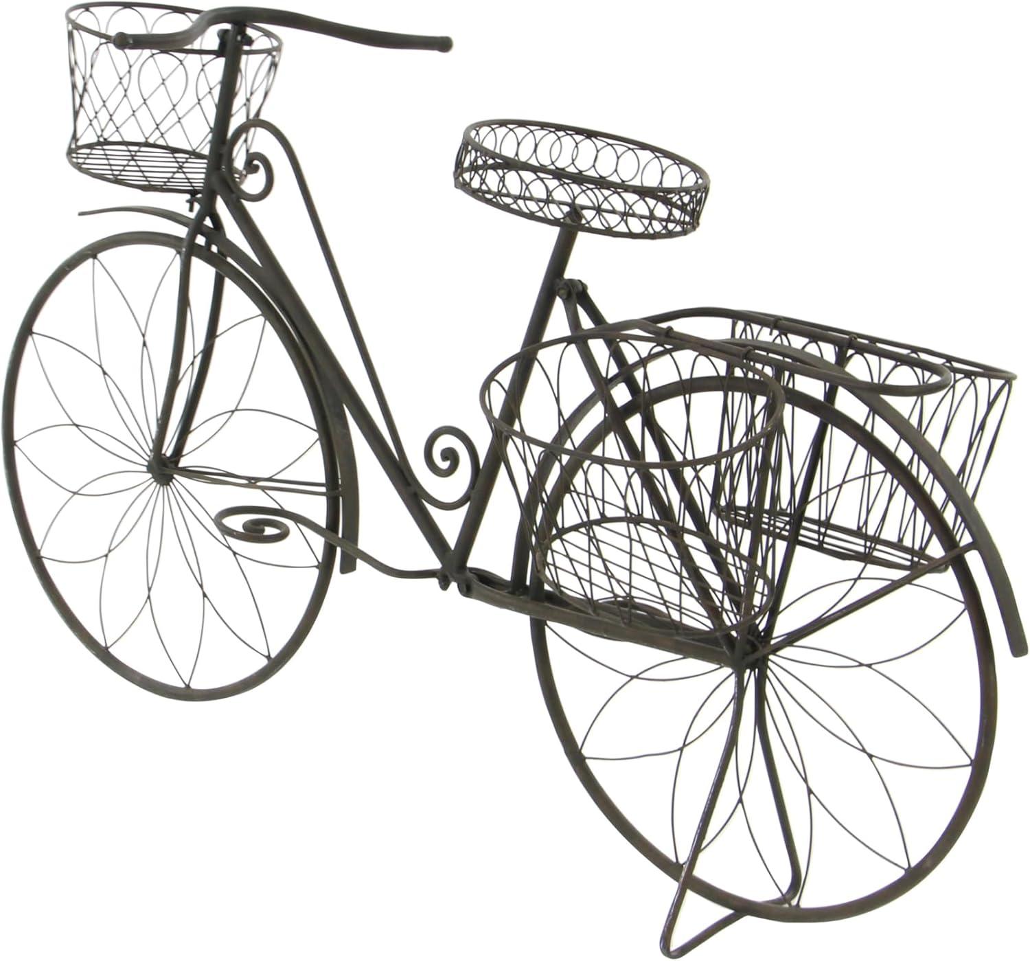 DecMode Vintage Turquoise/Red 3 Tier Bicycle Inspired Metal Plantstand, 54"W x 32"H