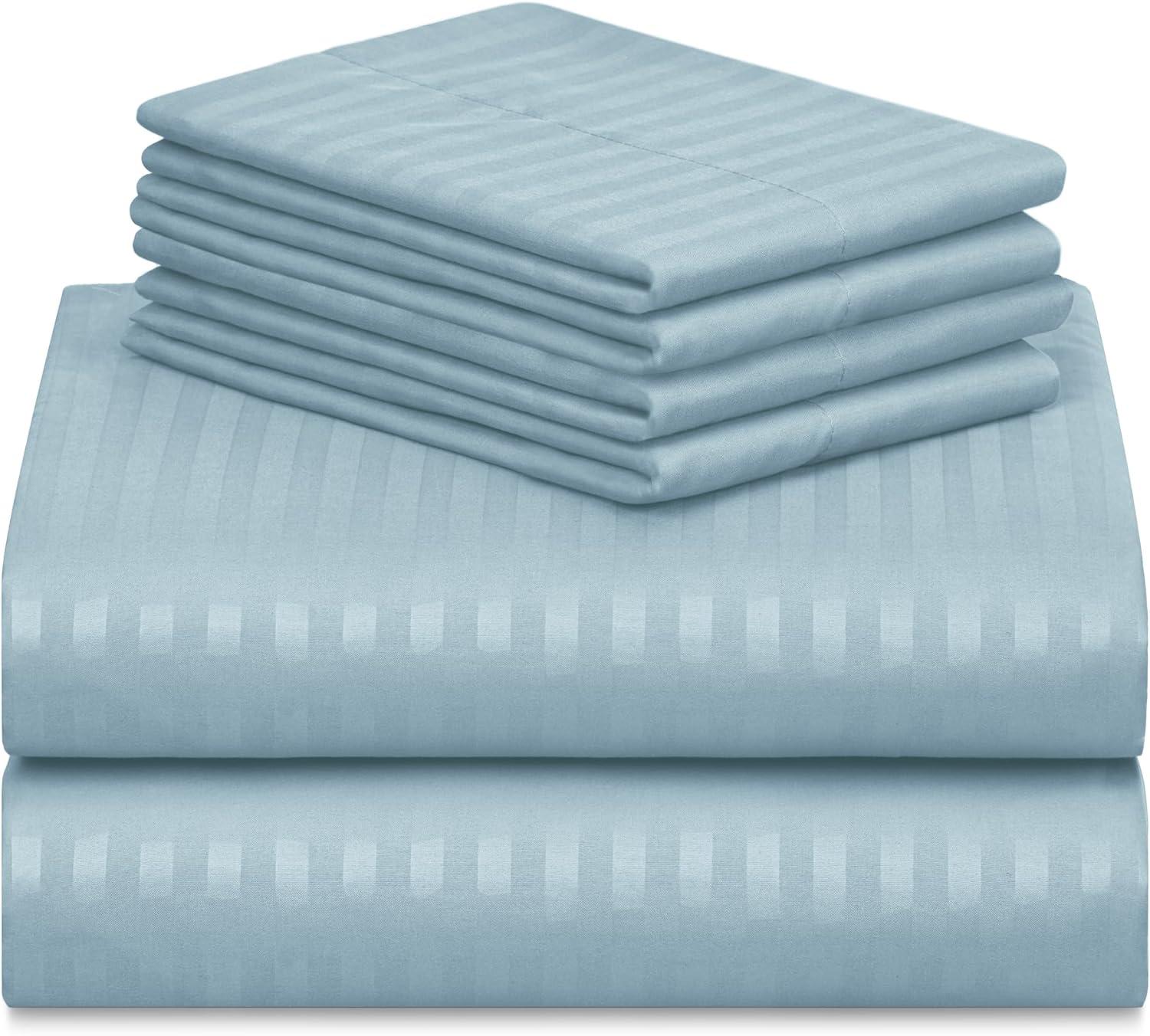 Light Blue Striped Full Size Bamboo Blend Sheet Set