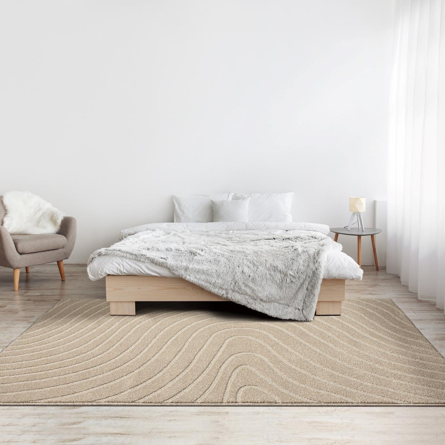 Luxe Weavers Modern Geometric Wave Beige 6x9 Area Rug
