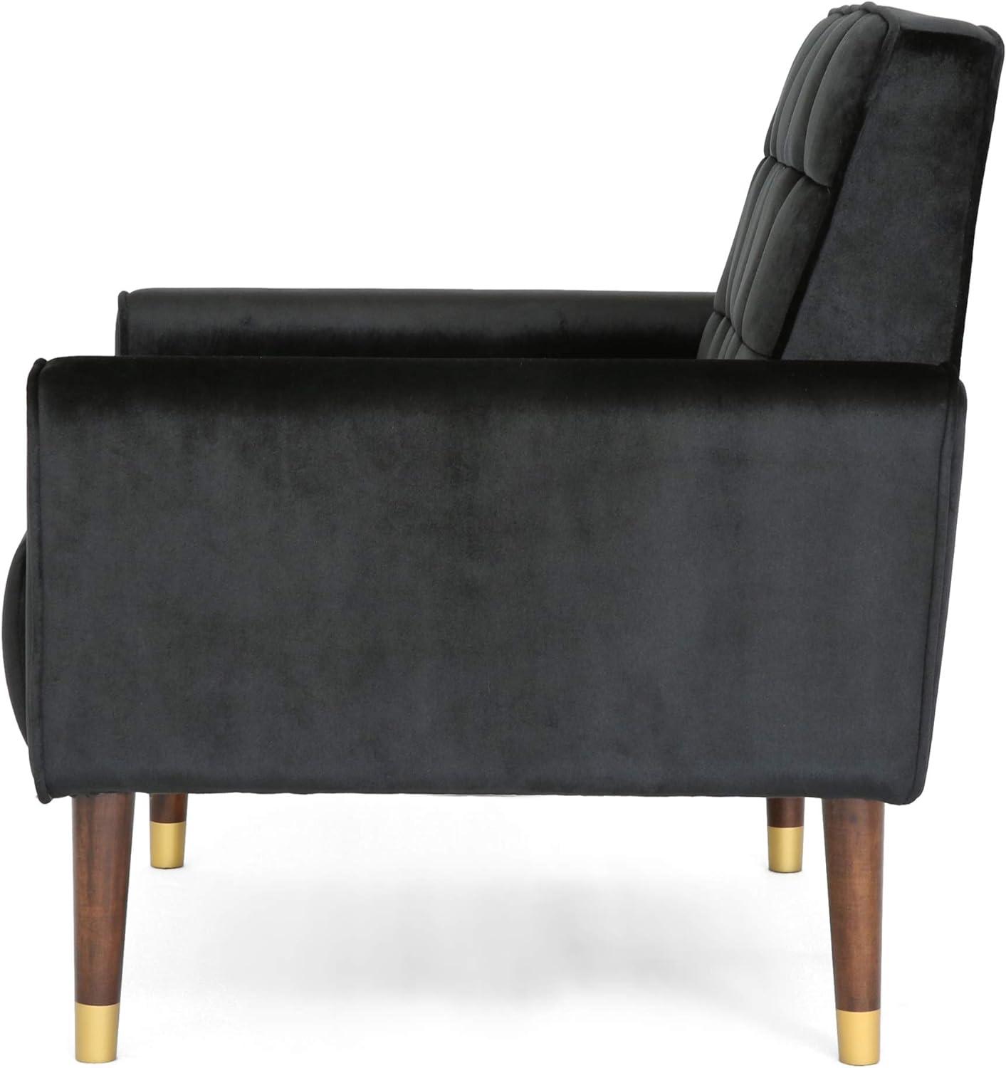 Black Velvet Modern Glam Accent Chair with Birch Legs