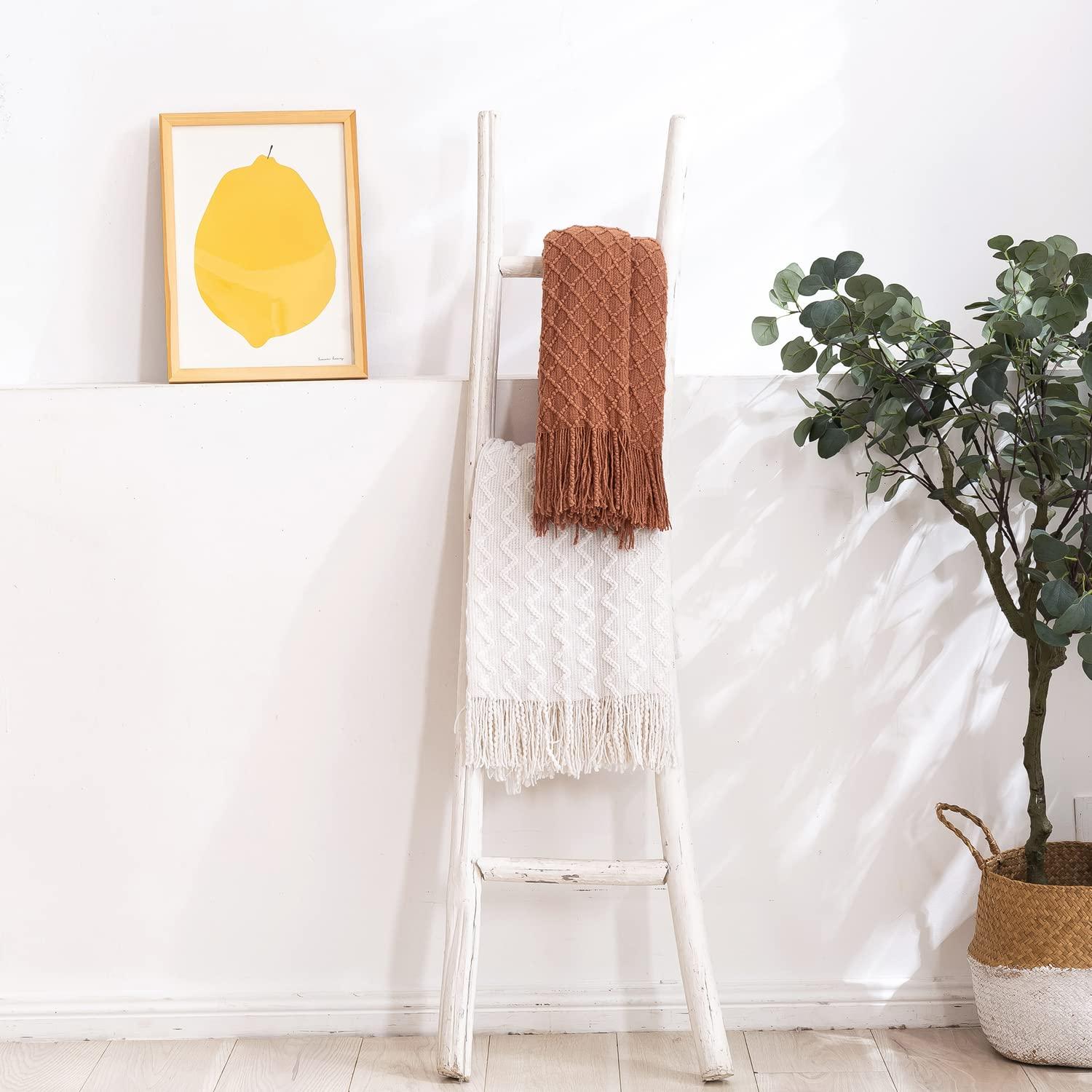 Lunarose Throw Blanket for Couch,Soft Cozy Knit Blanket,Lightweight Decorative Throw for Sofa Chair Bed Travel and Living Room-All Seasons Suitable for Women,Men and Kids (White-Wave, 50"x60")