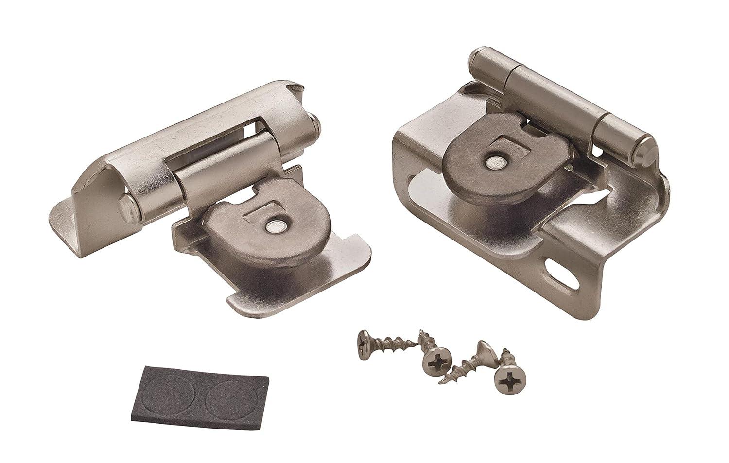 Amerock | Single Demountable Cabinet Hinge | 1/2 inch (12.7 mm) Overlay Hinge | Satin Nickel | 2 Count (pack of 1) | Self-Closing Hinge | Cabinet Door Hinge