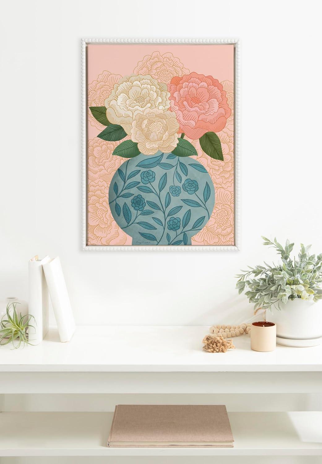 18"x24" Sylvie Beaded Flower Bouquet Vase Framed Canvas by Carey Copeland - Kate & Laurel All Things Decor: Wall Decor Art