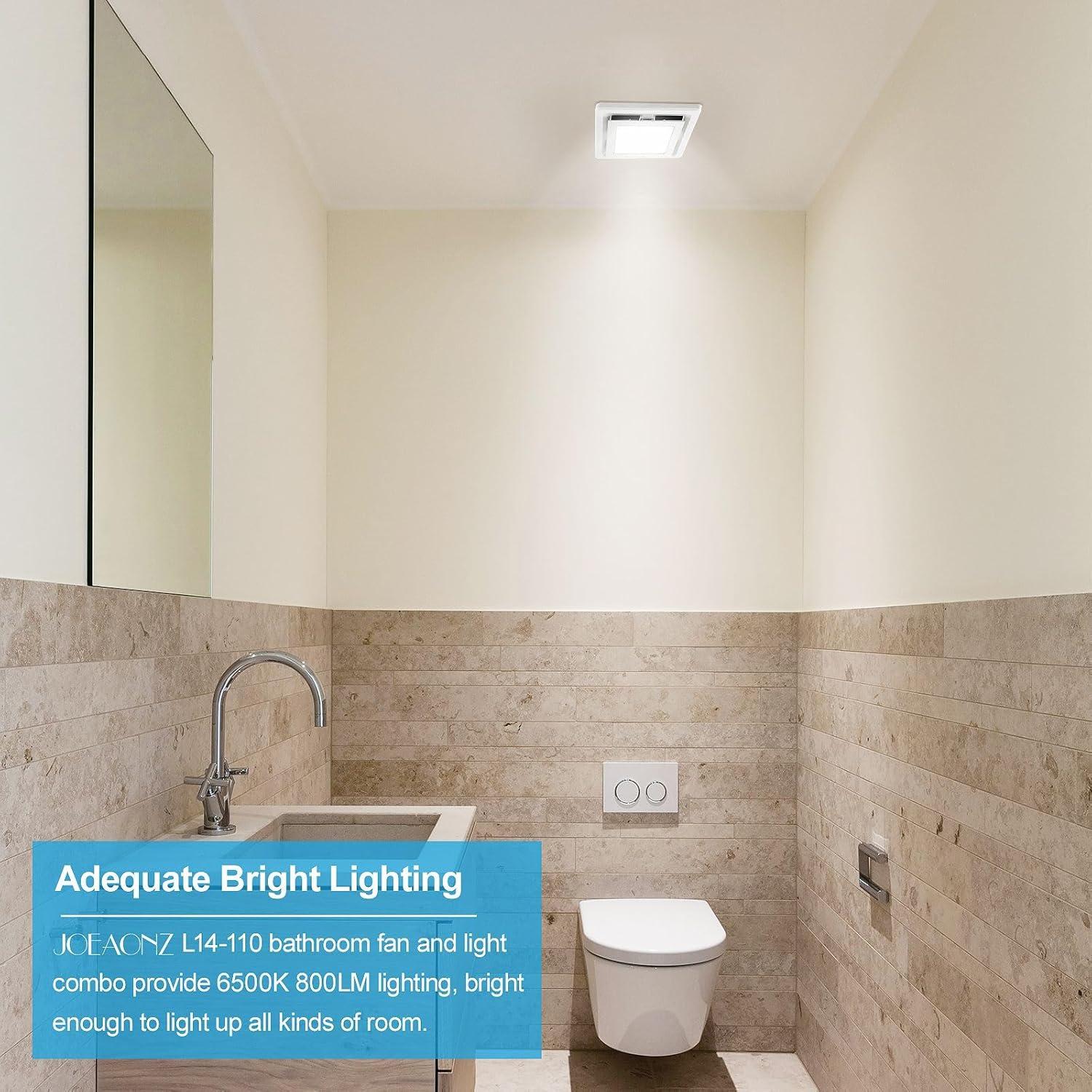 110 Cfm Quiet Bathroom Exhaust Fan With Light, 6500K 800Lm Household Ventilation Fan Light Combo, Energy Saving Ceiling Mount, Multipurpose Bath Extractor Fan, Easy To Install