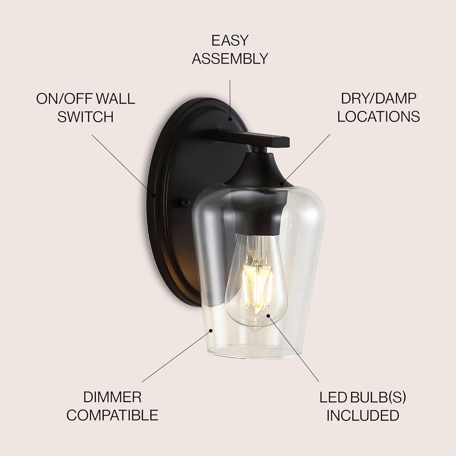 LED Iron/Seeded Glass Jayne Cottage Wall Light Oil Rubbed Bronze - JONATHAN Y