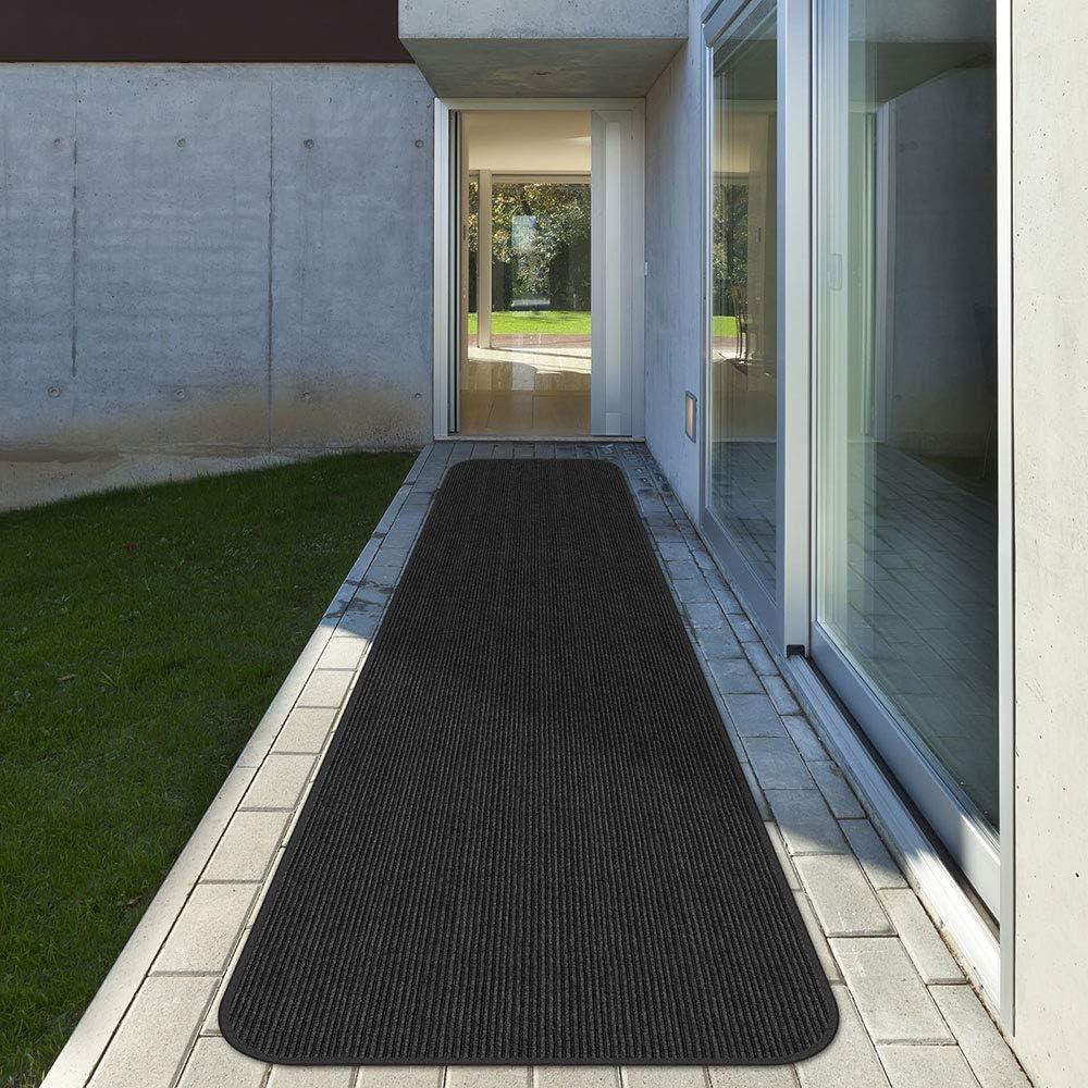 Indoor/Outdoor Double-Ribbed Carpet Runner with Skid-Resistant Rubber Backing - Smokey Black - 4' x 20'