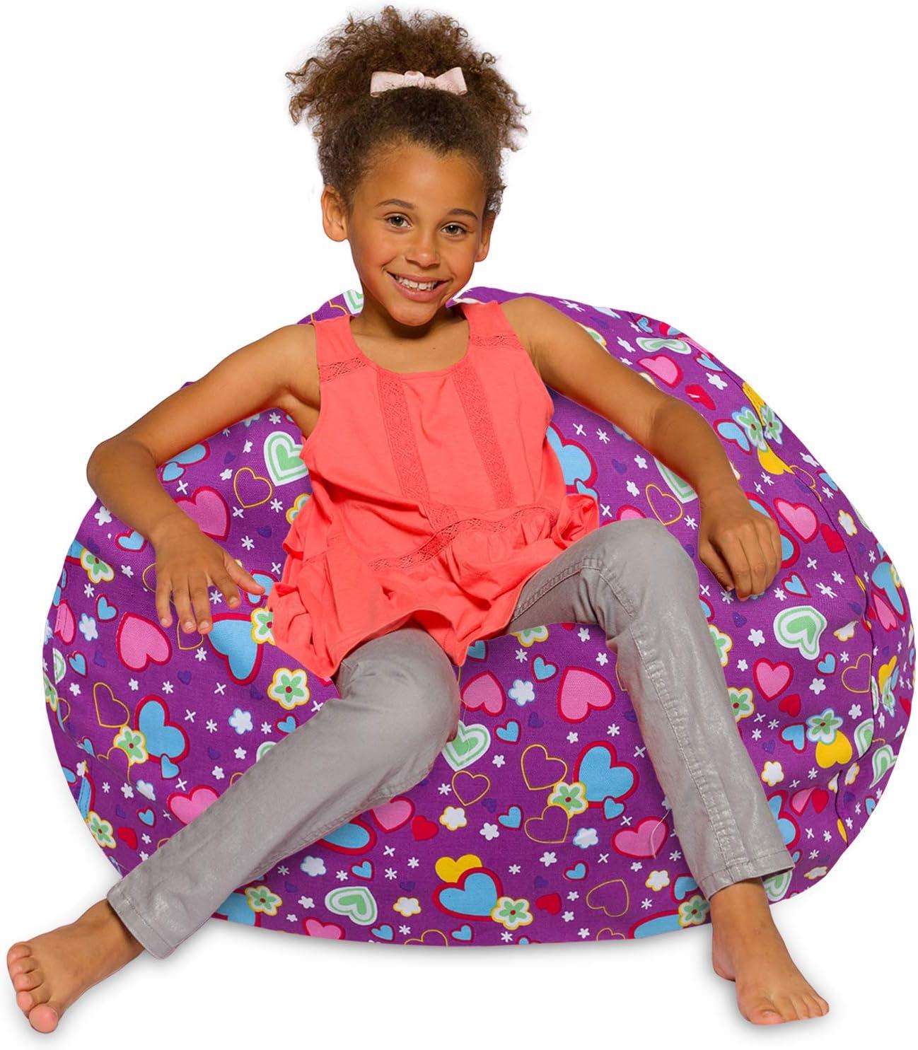 Large Purple Canvas Bean Bag Chair with Multicolor Hearts