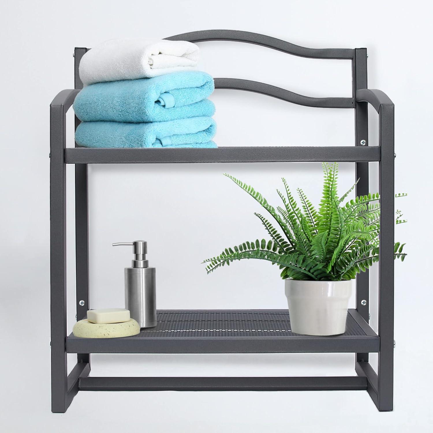Household Essentials 2 Tier Metal Wall Mount Bathroom Storage Rack Gray: Wall Storage Basket & Bathroom Containers