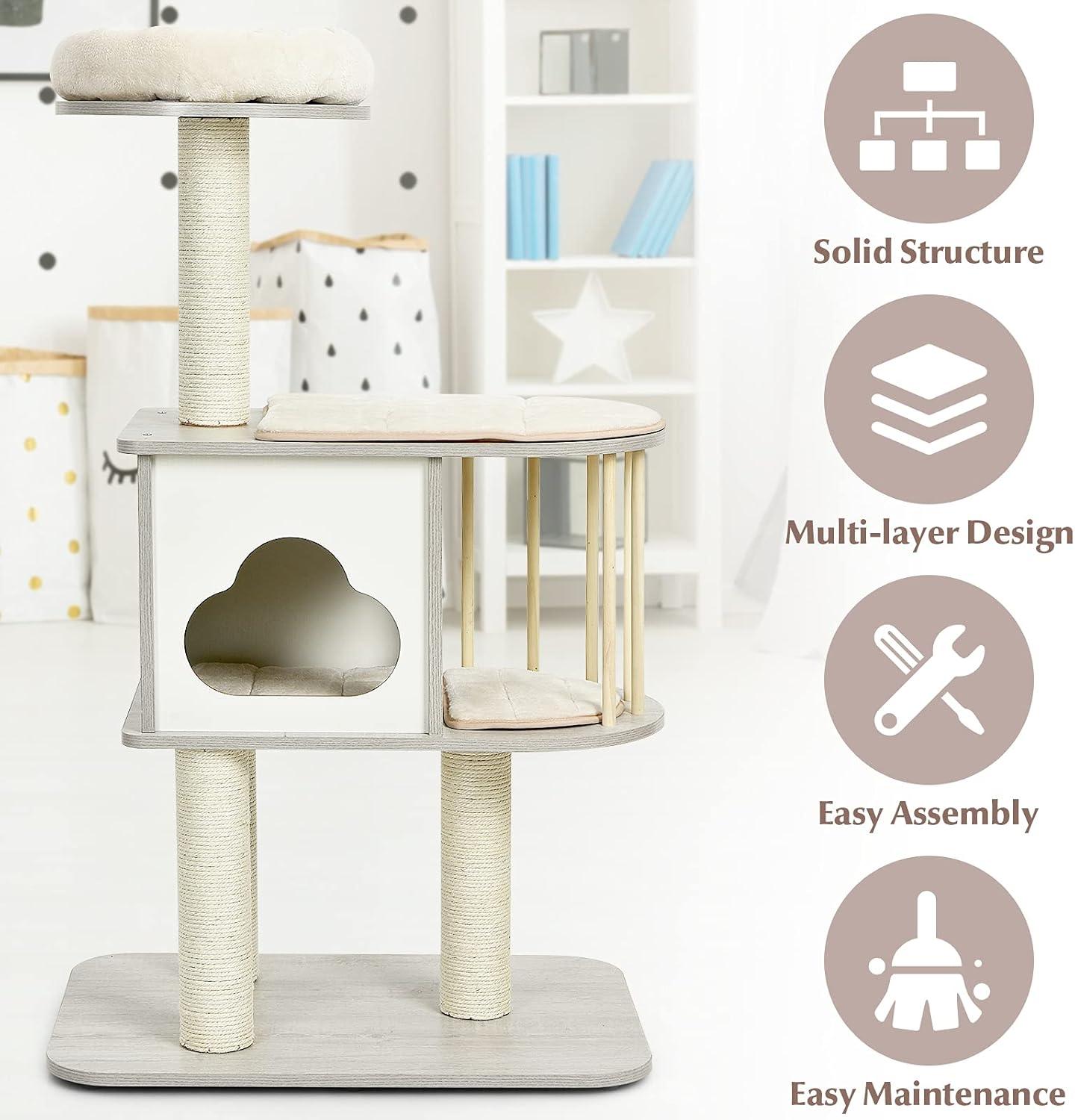 Archie & Oscar™ 46" Modern Wooden Cat Tree With Platform & Washable Cushions For Kittens & Cats