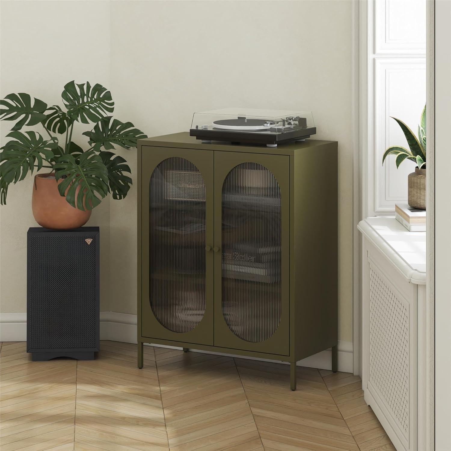 Luna 39.96'' Tall Accent Cabinet with Fluted Glass