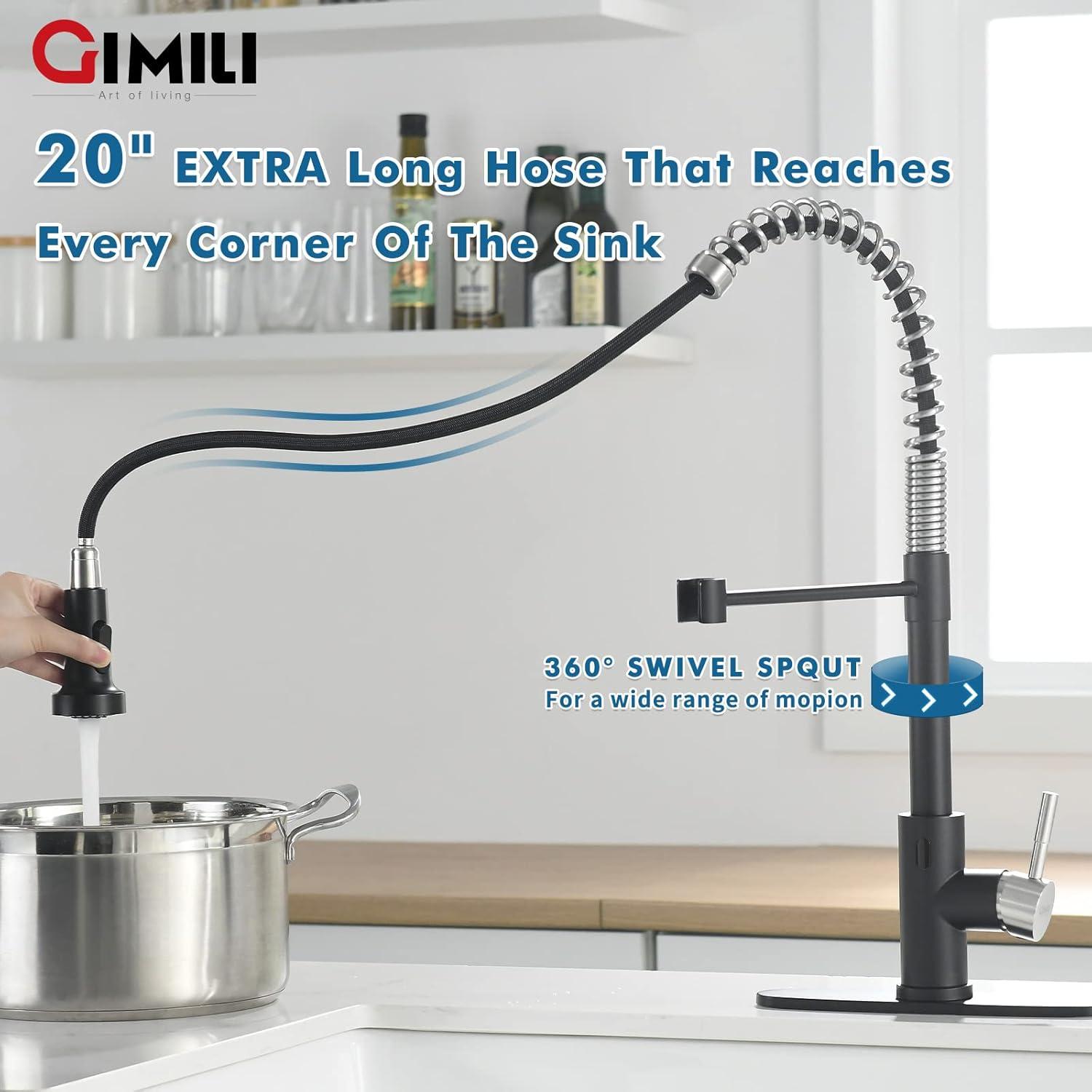 GIMILI Black and Gold Touchless Kitchen Faucet with Pull Down Sprayer Motion Sensor Smart Hands-Free Activated Single Hole Spring Faucet for Kitchen Sink