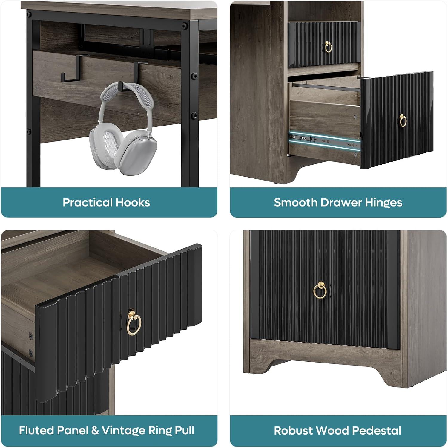 Bestier 55 inch Computer Desk with Drawers & Keyboard Tray & File Cabinet Home Office Desk in Grey