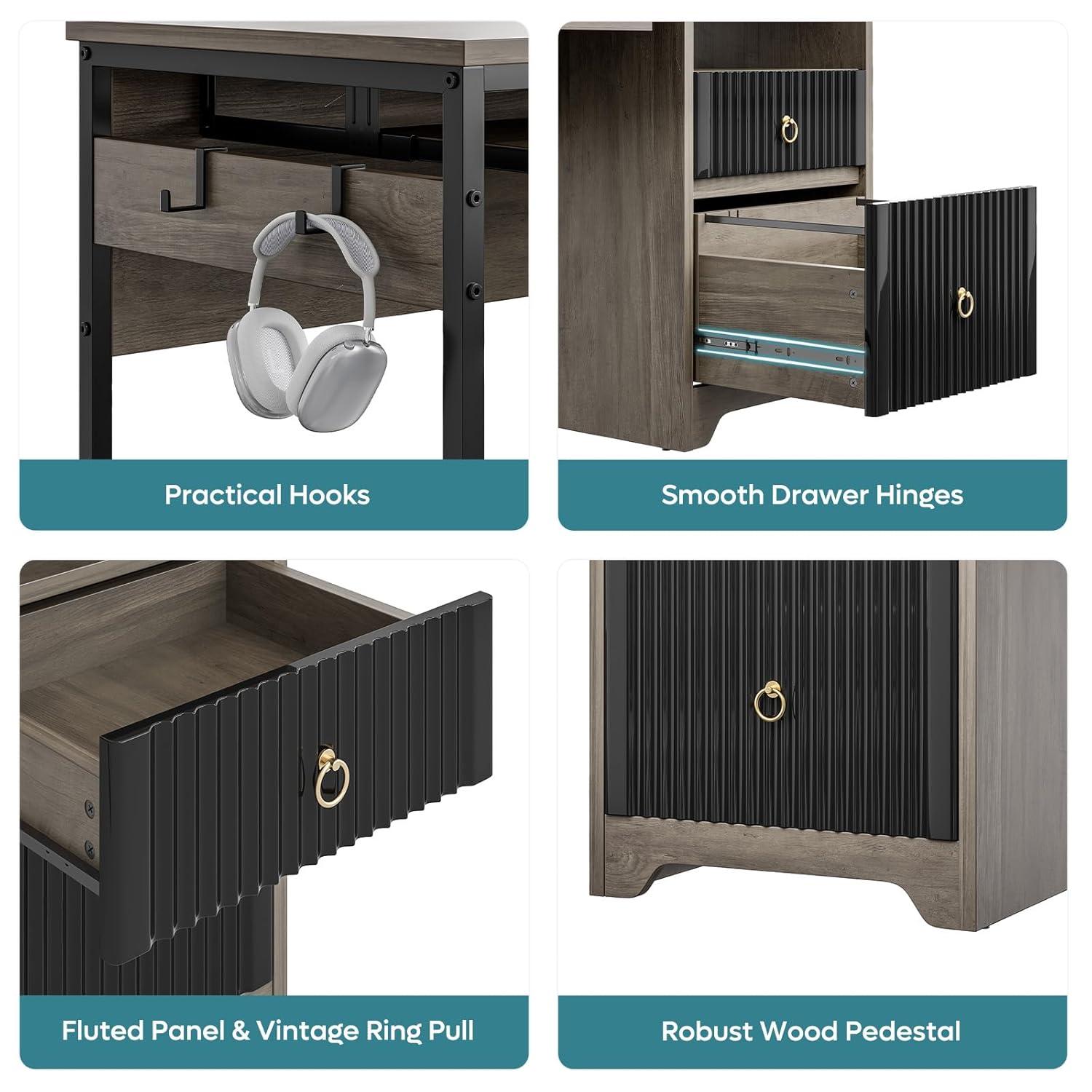 Bestier 55 inch Computer Desk with Drawers & Keyboard Tray & File Cabinet Home Office Desk in Grey