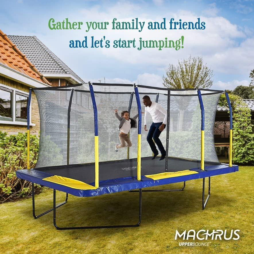 Rectangular Black Steel Trampoline with Enclosure Net