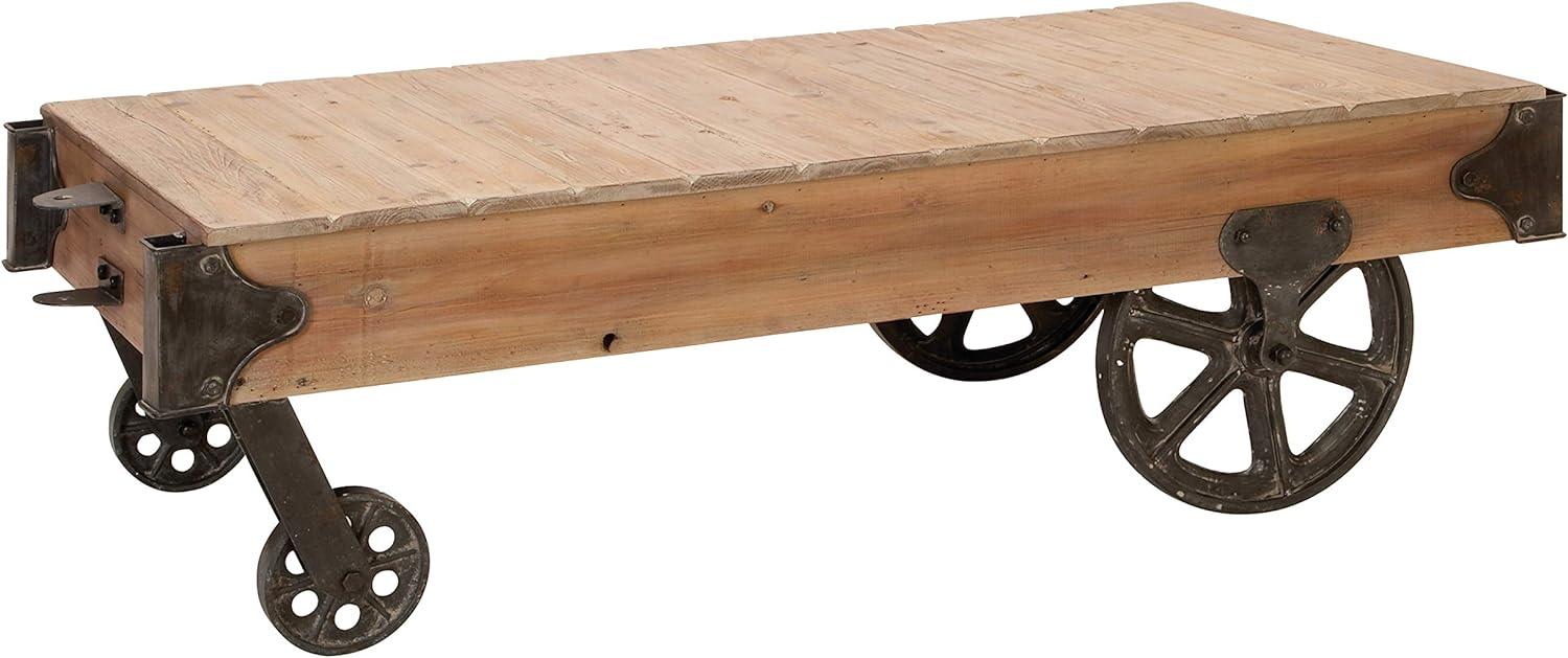 Rustic Brown Fir Wood Rectangular Lift-Top Outdoor Coffee Table