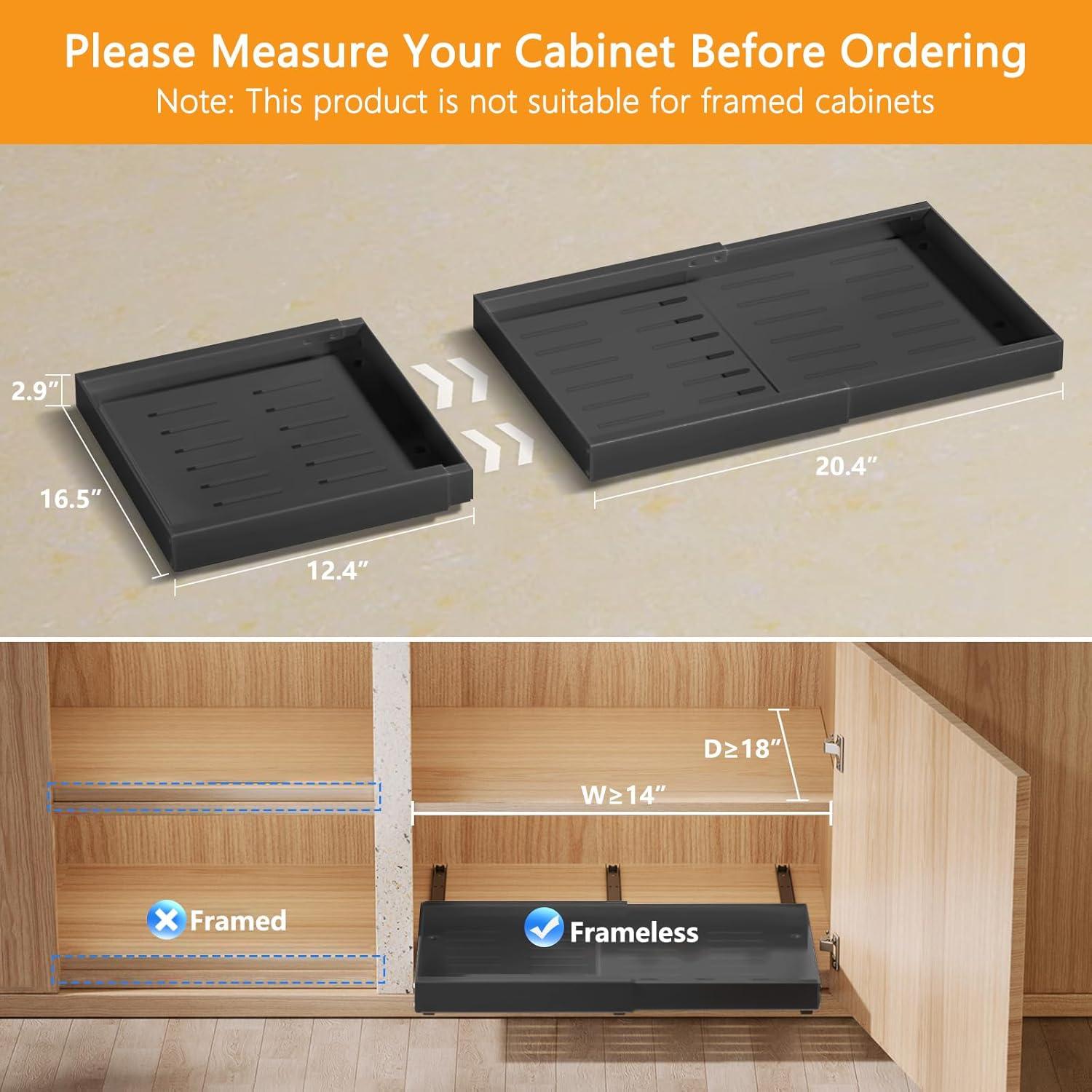 Pull Out Cabinet Organizer 2 pack,Expandable (12.6"-20.4") Pull Out Drawers for Cabinets, Slide Out Cabinet Organizers with Adhesive Nano Film for Kitchen Cabinet Organization