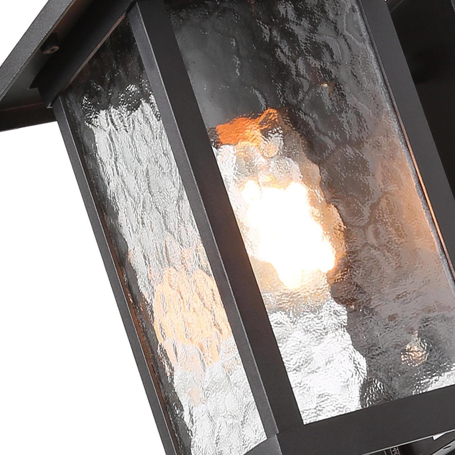 LOG BARN Black Outdoor Wall Light Fixture, Modern Farmhouse Rectangular Porch Lights Outdoor Wall Mount with Water Ripple Glass, Waterproof Outside Exterior Sconce Lights for House, Front Door, Garage