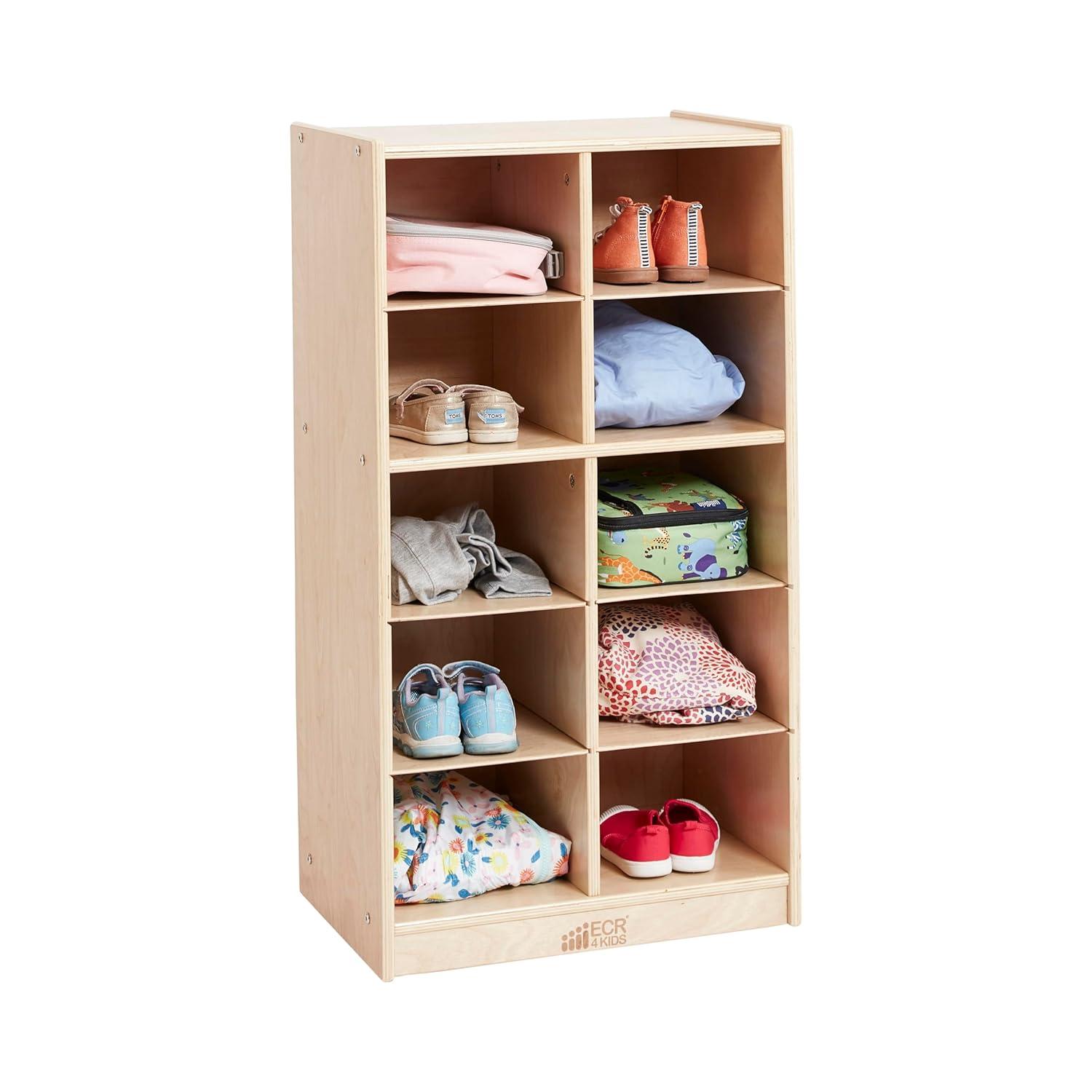 ECR4Kids 10 Cubby Mobile Tray Storage Cabinet, 5x2, Natural