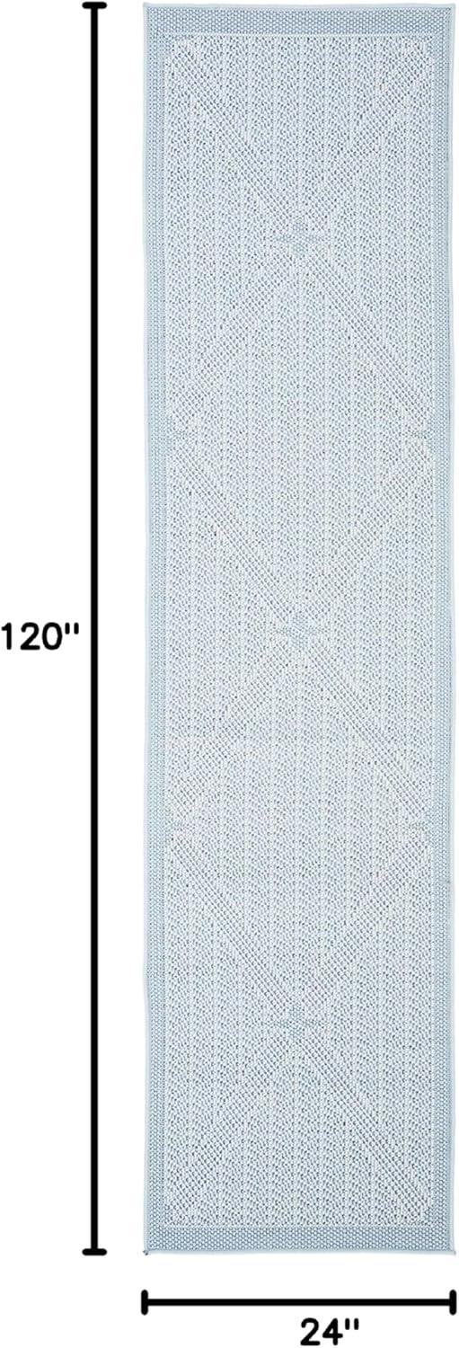 SAFAVIEH Bermuda Carleen Geometric Indoor/Outdoor Runner Rug, Light Blue/Ivory, 2' x 10'