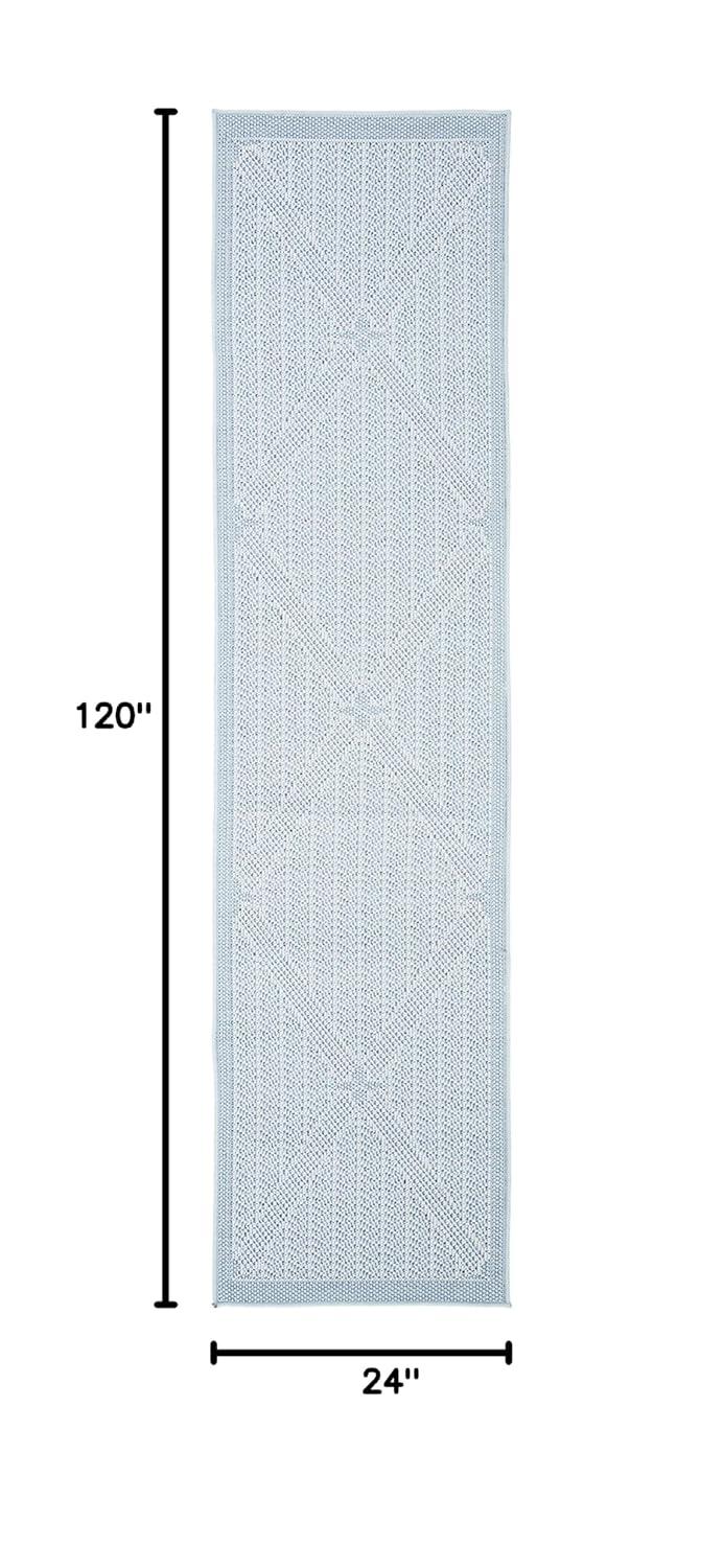 SAFAVIEH Bermuda Carleen Geometric Indoor/Outdoor Runner Rug, Light Blue/Ivory, 2' x 10'