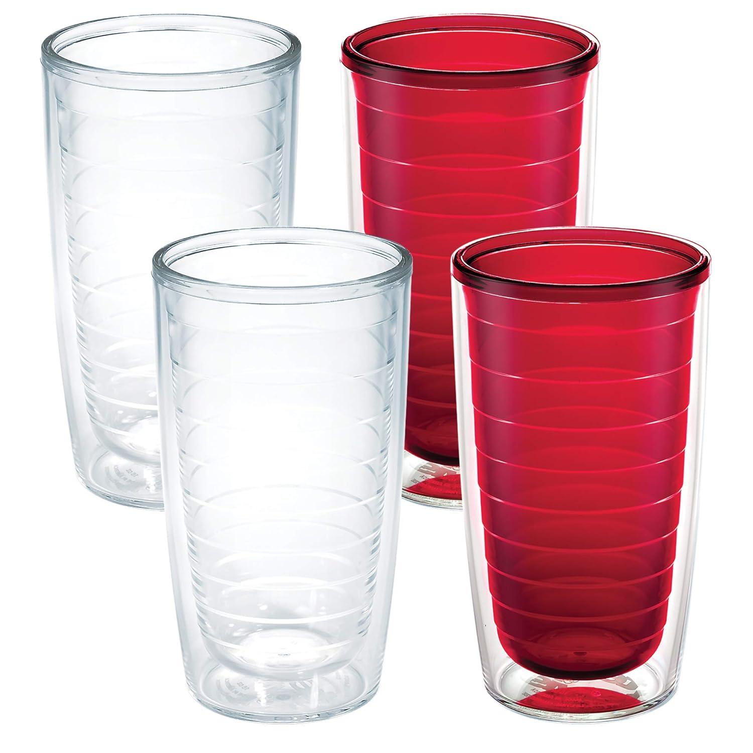 Red and Clear Double-Walled Insulated Travel Tumbler Set, 16oz