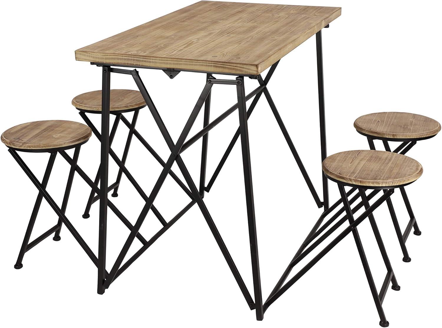 DecMode 44" x 34" Light Brown Wood Folding Dining Table with Black Metal Legs, 1-Piece