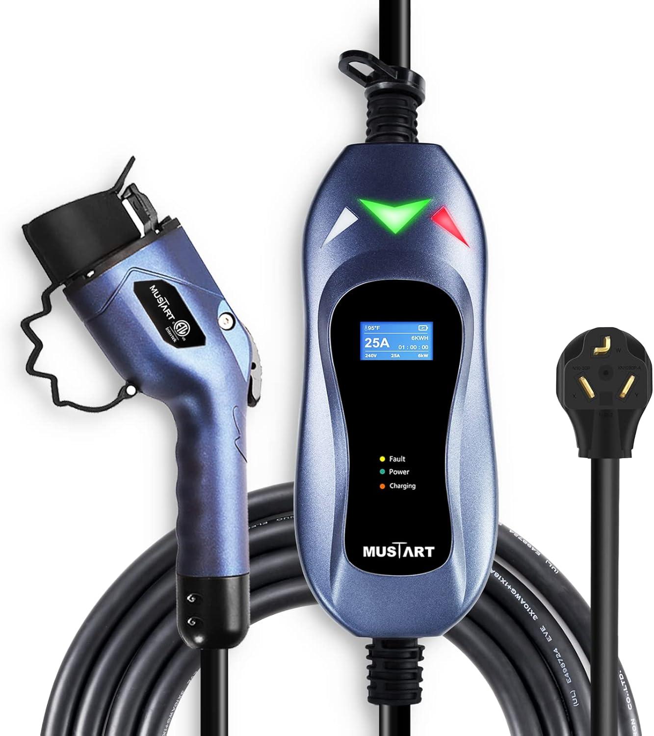 MUSTART Level 2 Portable EV Charger (40 Amp, 240 Volt, 25ft Cable), Electric Vehicle Charger Plug-in EV Charging Station with NEMA 14-50P