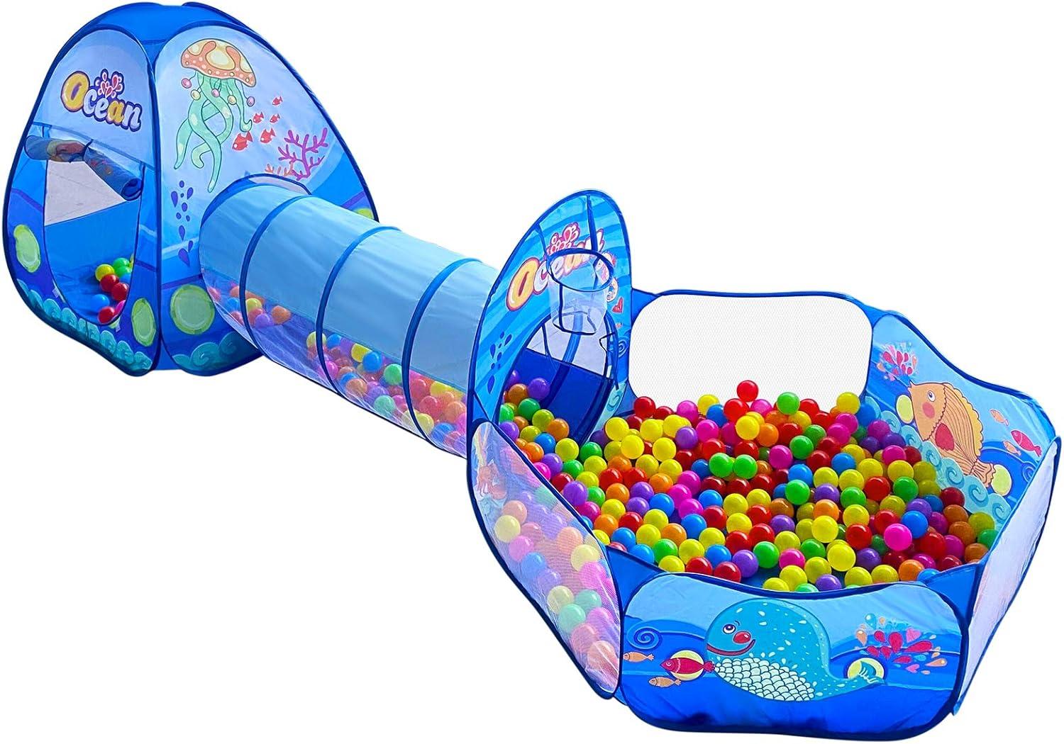 Blue Ocean 3-Piece Kids Play Tent with Tunnel and Ball Pit