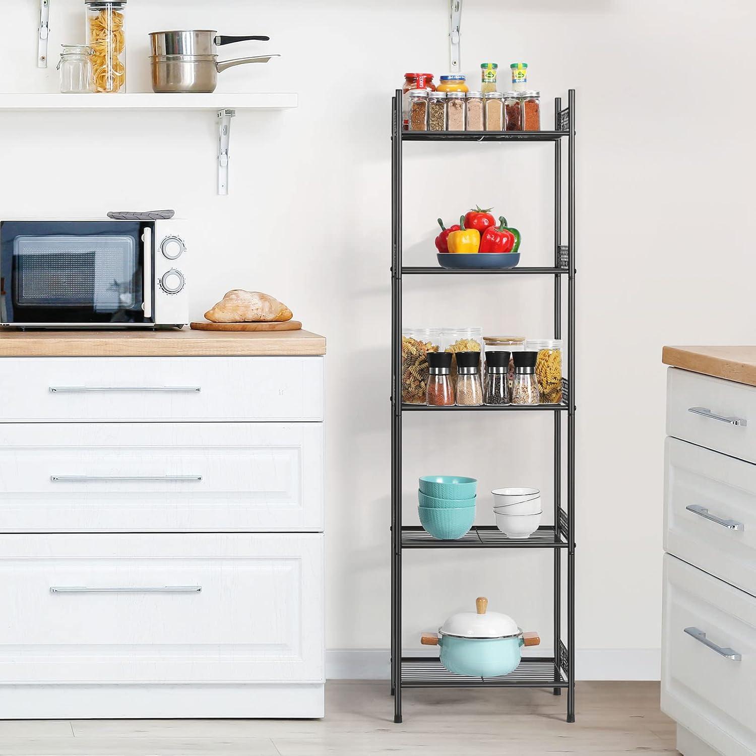 Black 5-Tier Metal Wire Bathroom Storage Shelf