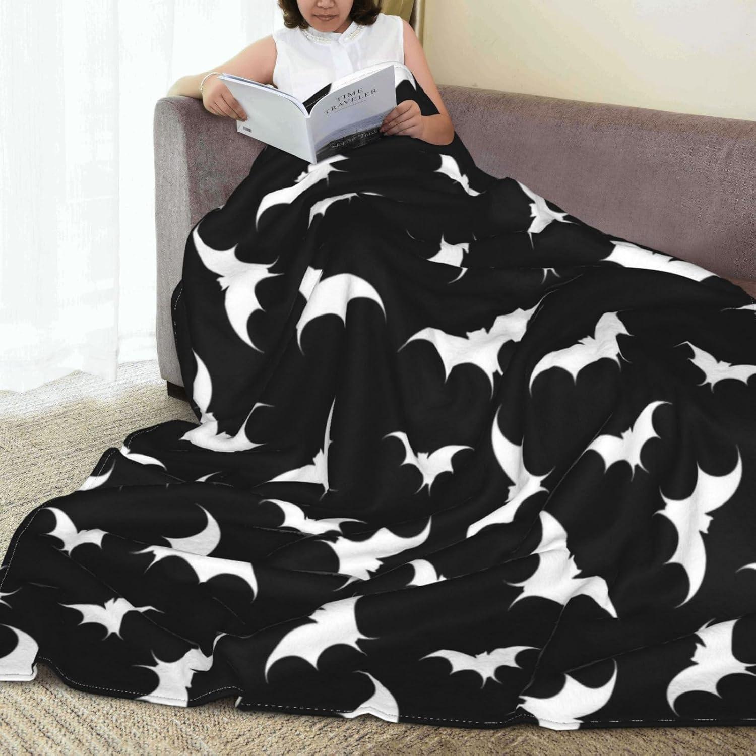 Gothic Blanket Bat Black Throw Blanket Cozy Plush Blanket Throw Blankets for Bed Sofa 60" x 50"