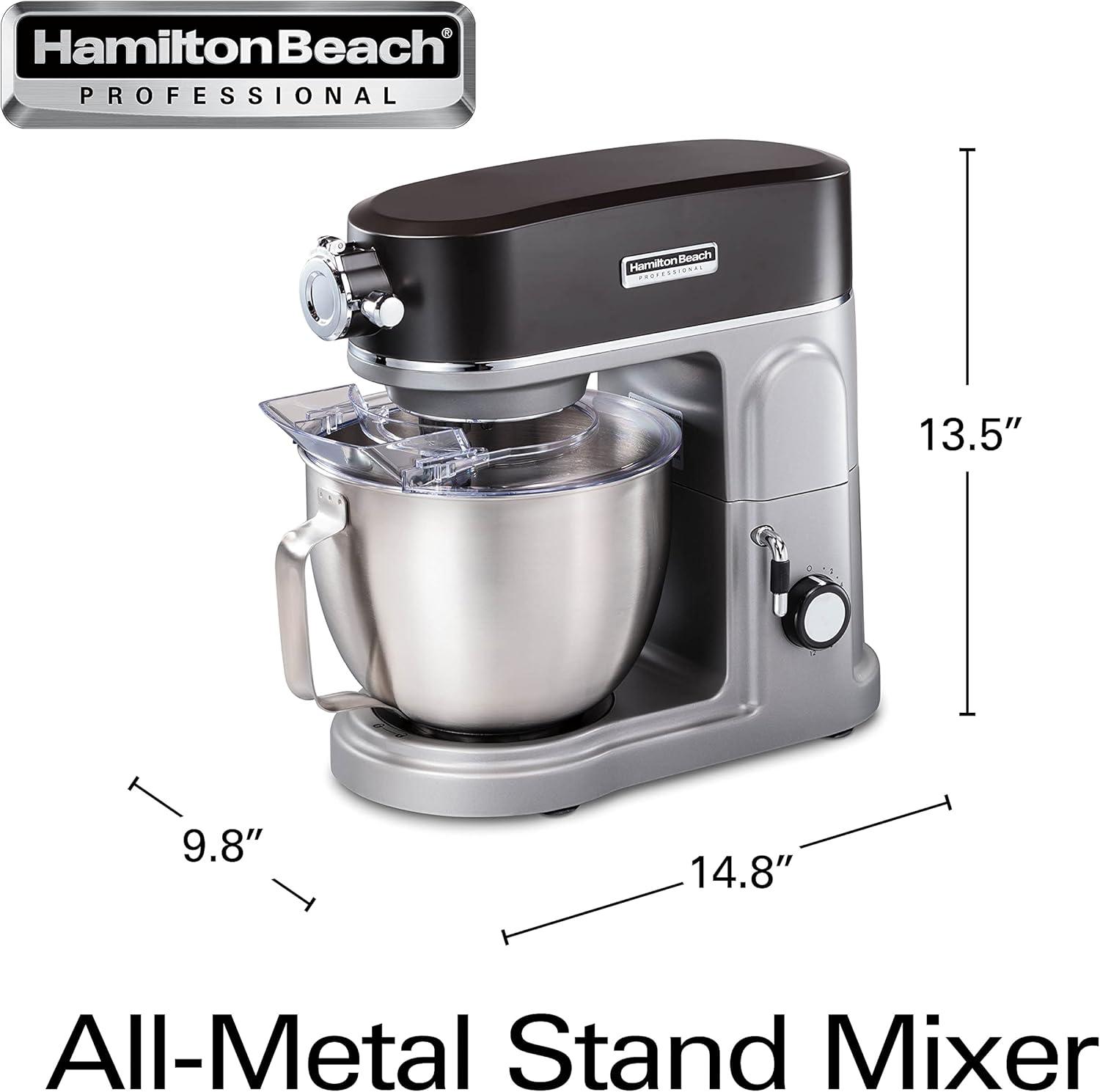 Hamilton Beach Pro Stand Mixer w/Hub 63240: 12-Speed Silver Kitchen Mixer, 5-Quart Capacity, 450W, Dishwasher-Safe Parts