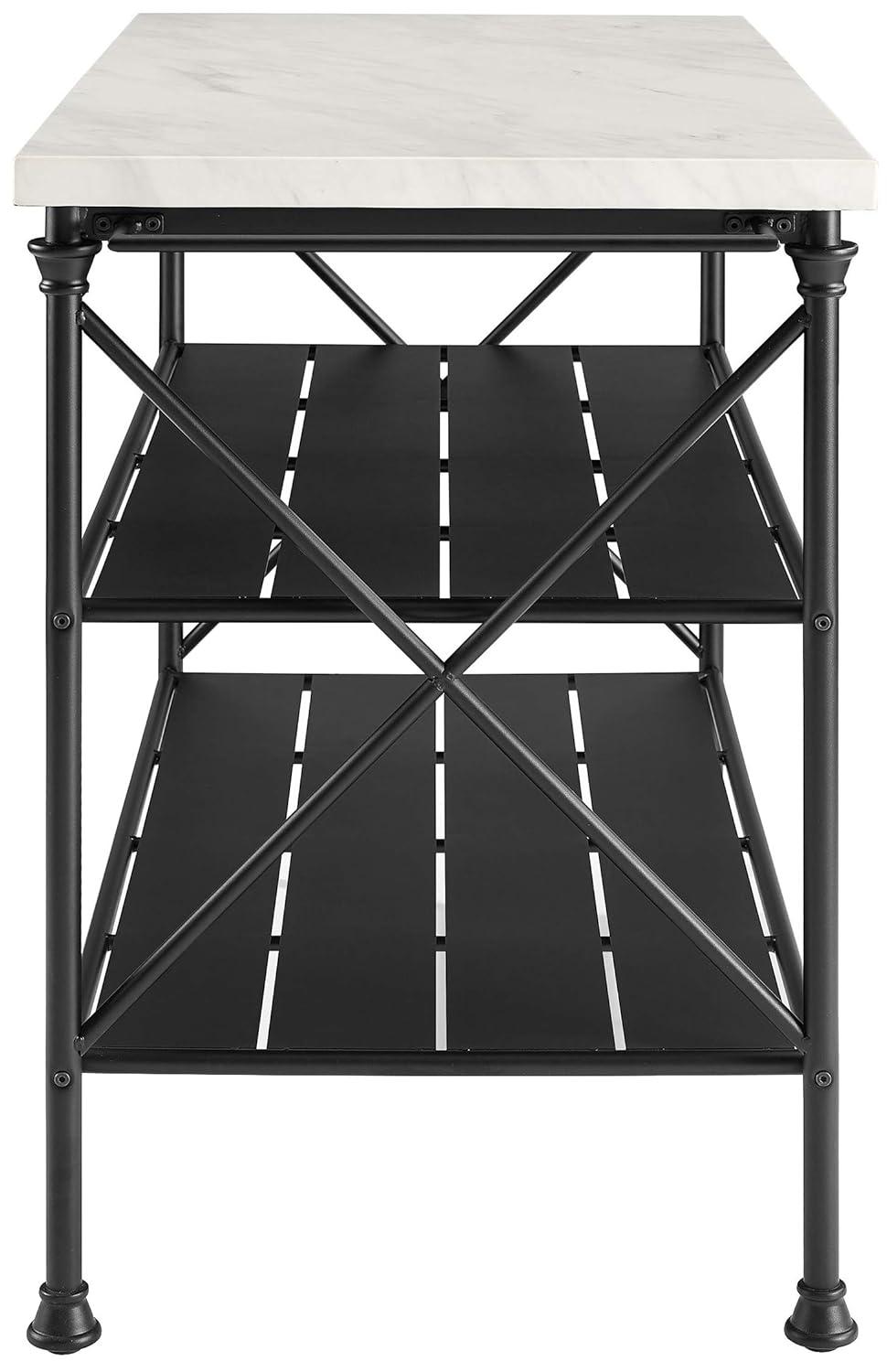 Crosley Madeleine Kitchen Island Matte Black: French Industrial Style, Steel Base, Open Storage Shelves, Towel Bars