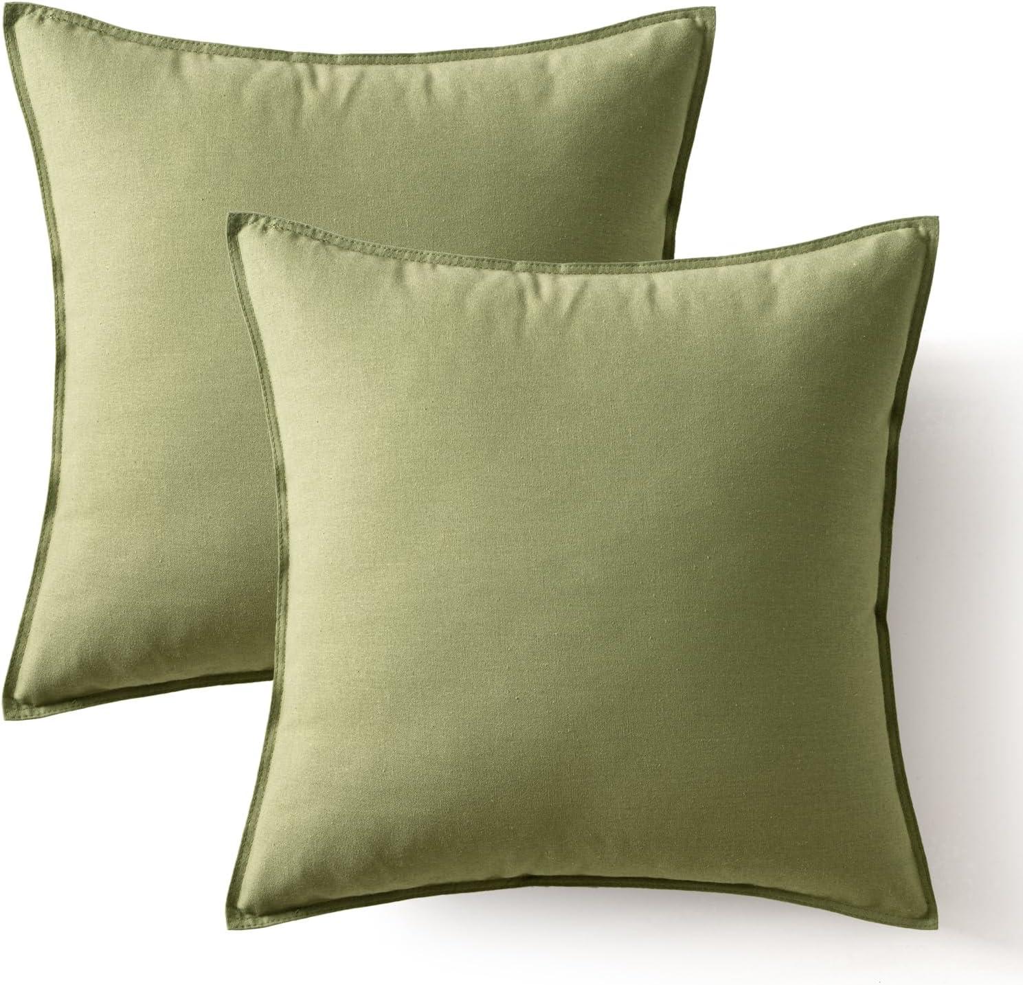 Olive Green Linen and Cotton 18x18 Inch Pillow Covers, Pack of 2