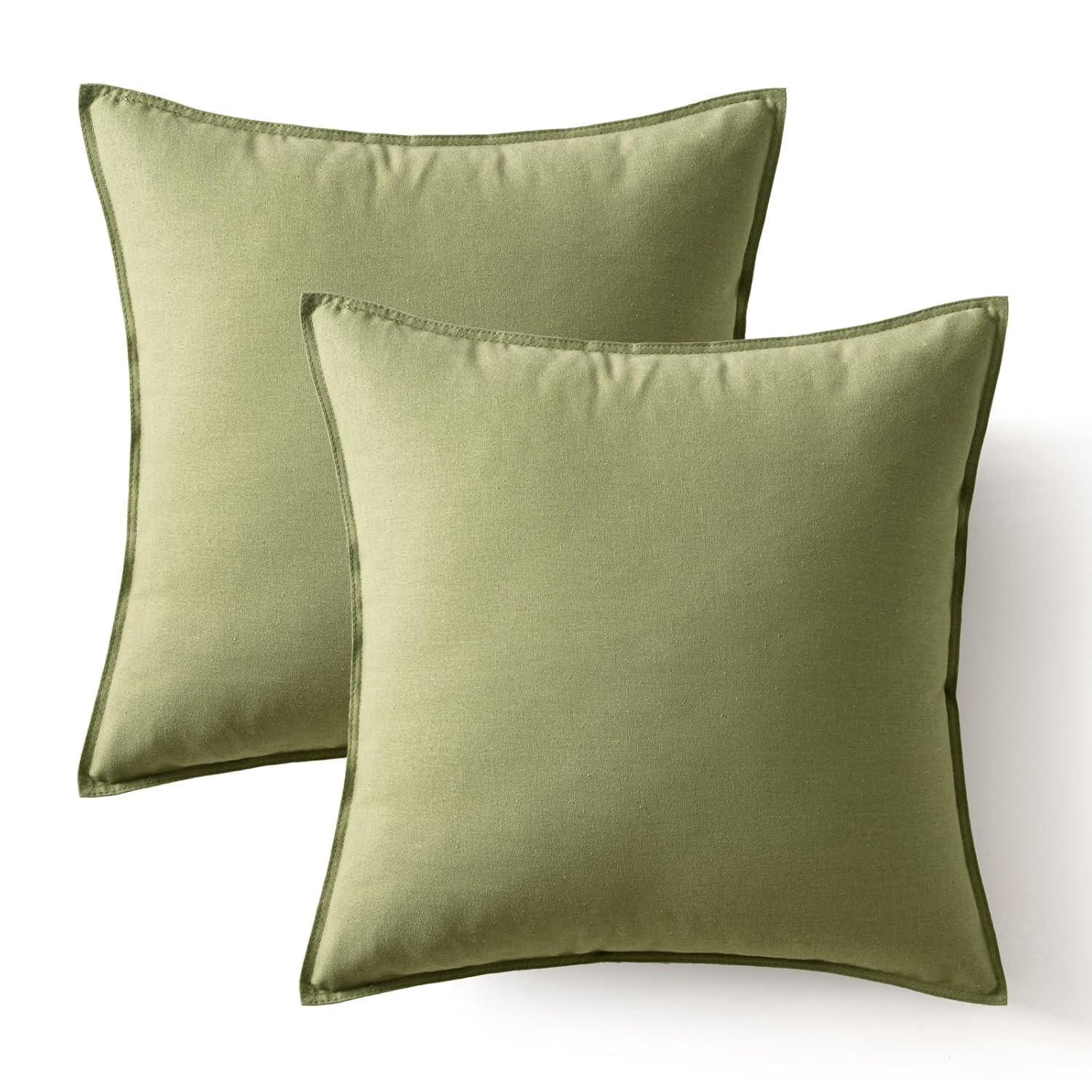 MIULEE Pack of 2 Decorative Linen Pillow Covers 18x18 Inch Olive Green Farmhouse Soild Neutral Throw Pillow Covers Soft Accent Decorative Pillowcases Home Decors for Couch Sofa Bed Living Room