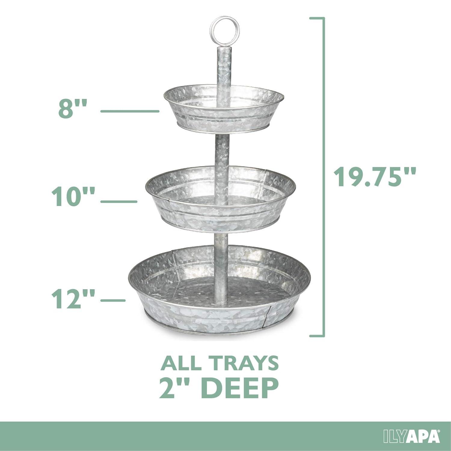 3 Tier Serving Tray - Galvanized, Rustic Metal Stand. Dessert, Cupcake, Fruit & Party Three Tiered Platter. Country Farmhouse Vintage Decor for The Kitchen, Home, Farm & Outdoor by Hallops