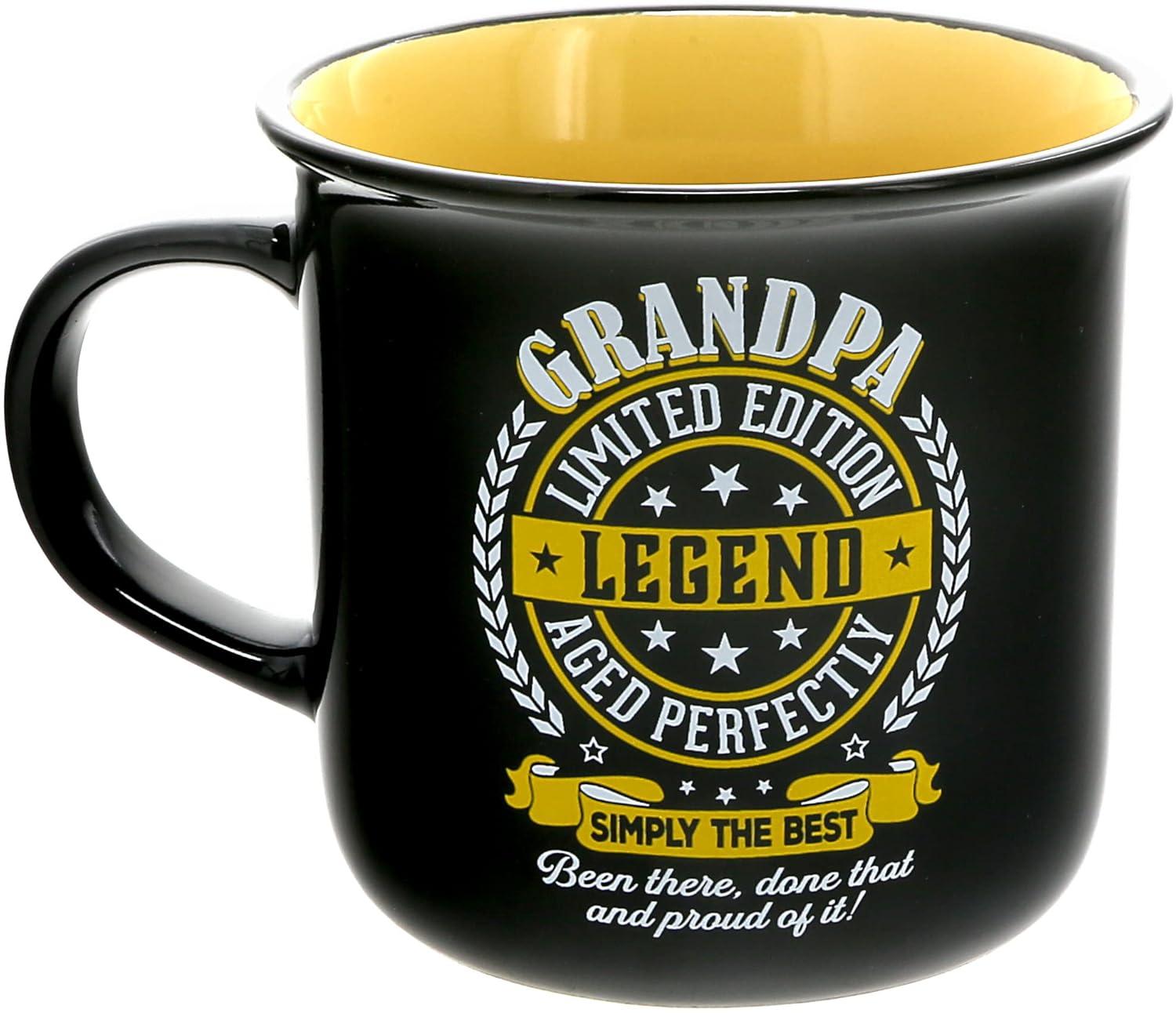 Pavilion Gift Company - Grandpa Limited Edition Legend - Ceramic 13-ounce Campfire Mug, Double Sided Coffee Cup, Fathers Day Gift, 1 Count (Pack of 1), 3.75” x 5” x 3.5”, Black/Yellow