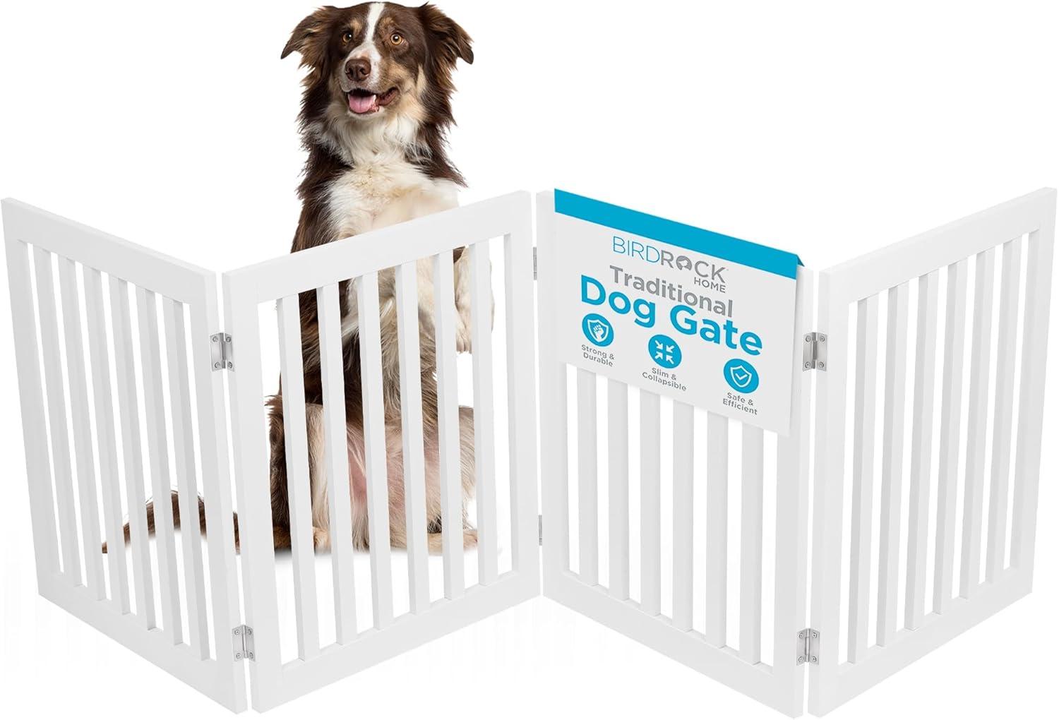 White 24" Tall 4-Panel Freestanding Wooden Pet Gate