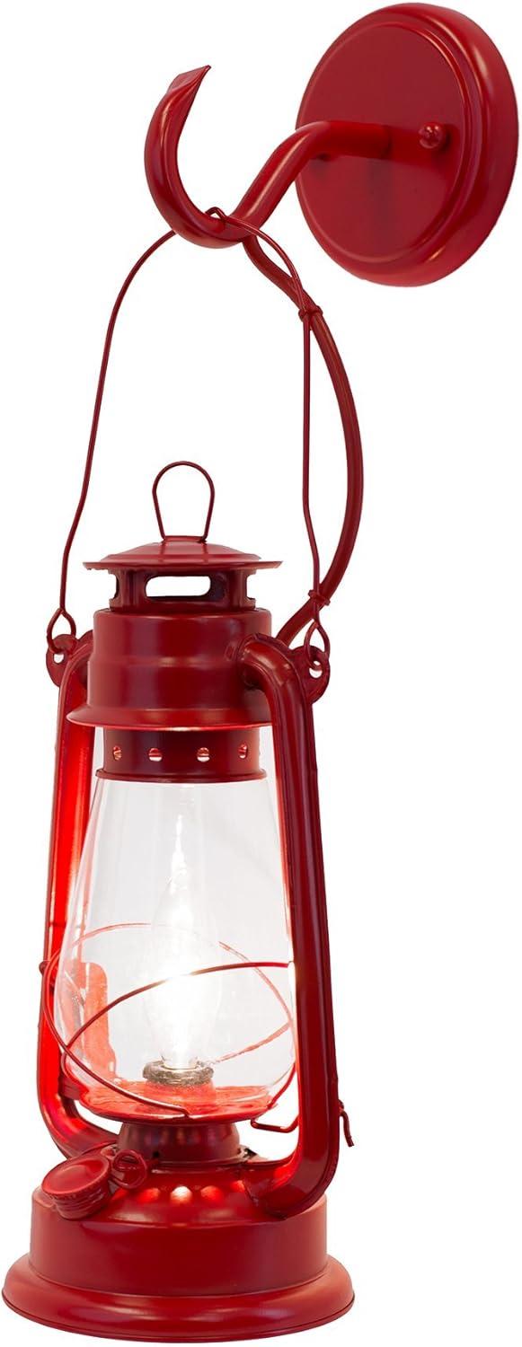 Large Red Rustic Lantern Wall Mounted Sconce with Glass Shade