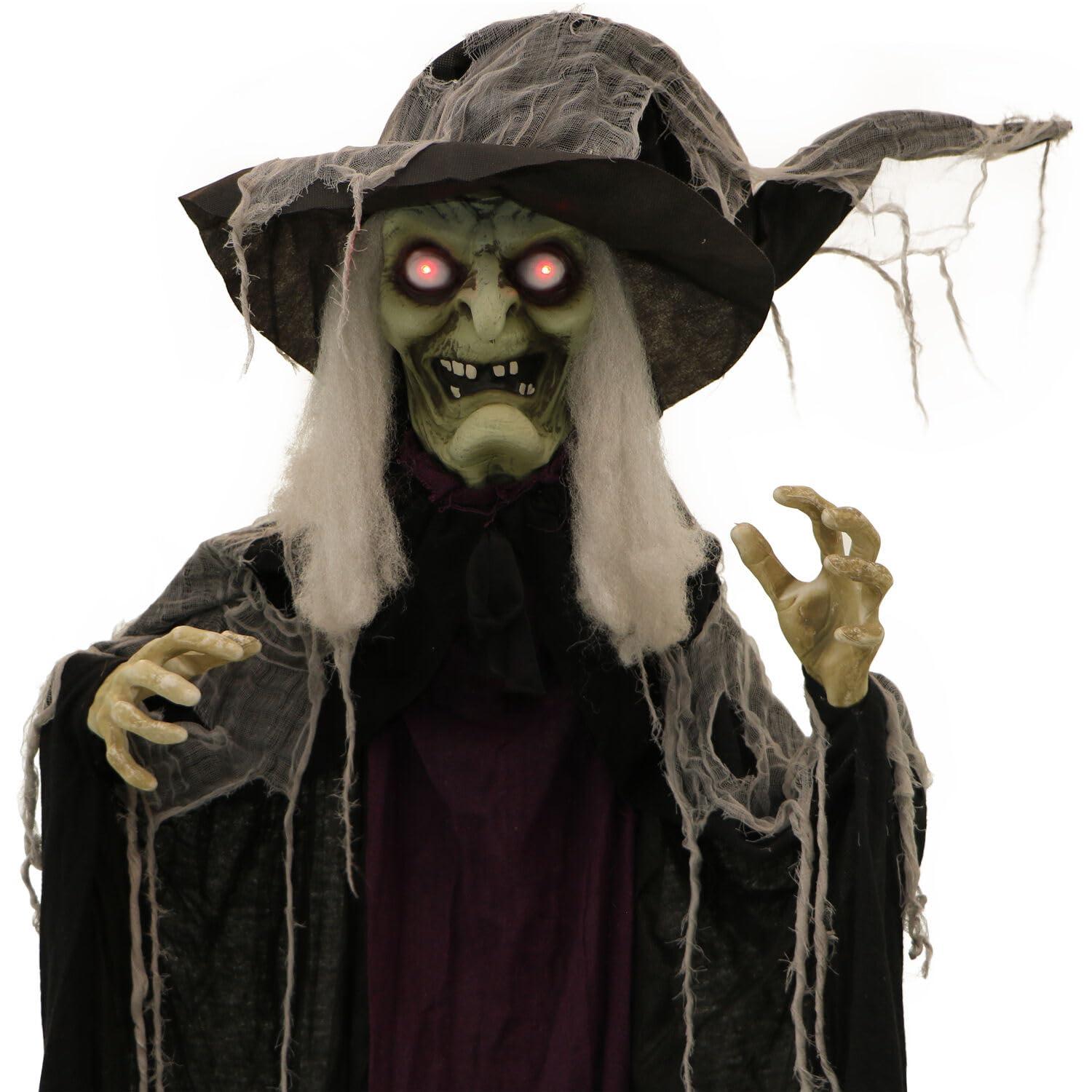 c&g home Life-Size Poseable Witch with Lights and Sound, Indoor/Covered Outdoor Halloween Decoration