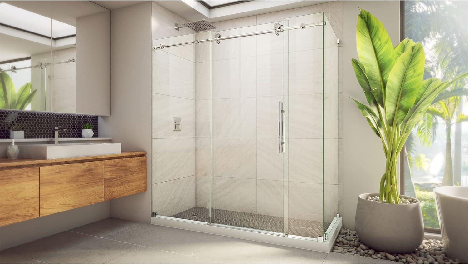 72.38" W x 34.5" D x 76" H Frameless Rectangle Sliding Shower Enclosure