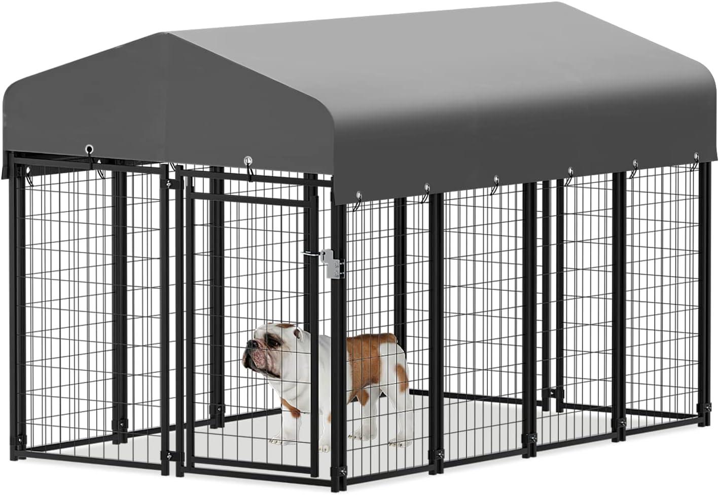 Outdoor Metal Dog Run Cage Animal Kennel Pet House Fence Playpen with UV-Proof Roof