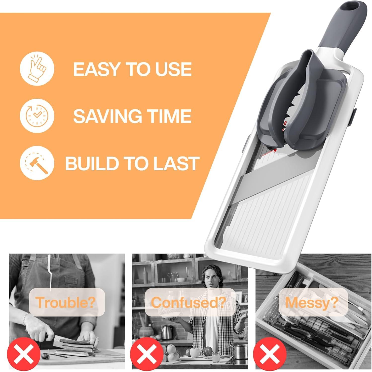 Versatile Handheld Mandoline Slicer - Adjustable Stainless Steel Blade, Ergonomic Grip, Enhanced Safety, Easy to Clean, Perfect for Quick and Precise Slicing of Fruits & Vegetables