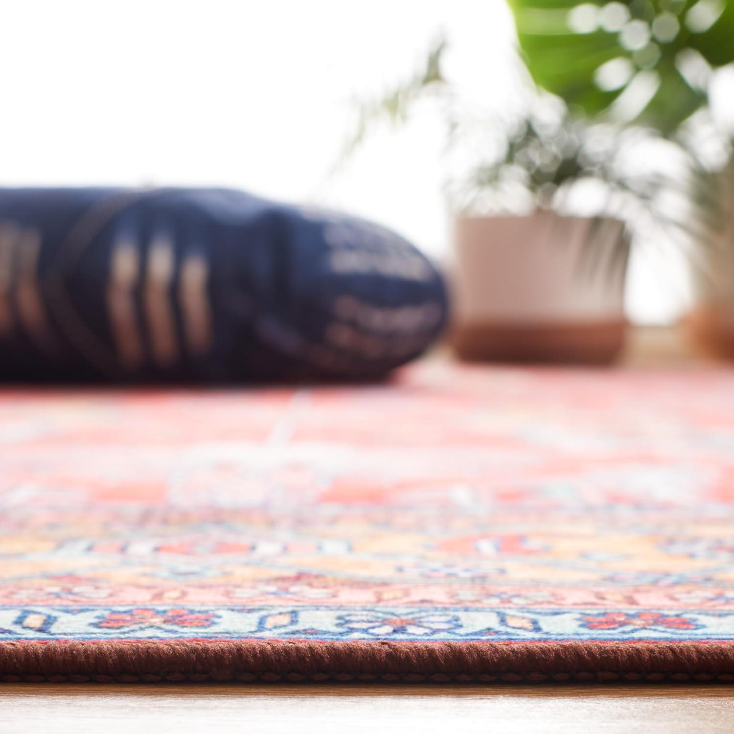 Tucson TSN152 Power Loomed Indoor Machine Washable Area Rug - Rust/Navy - 8'x10' - Safavieh