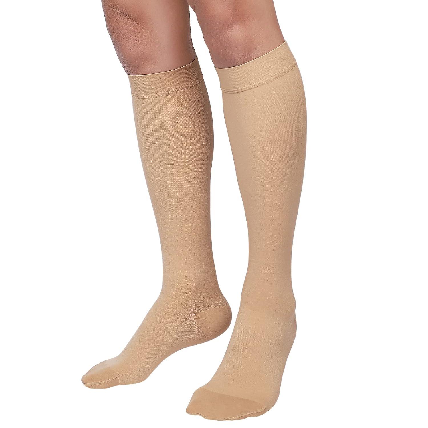 Truform Stockings, Knee High, Closed Toe: 20-30 mmHg, Beige, Medium
