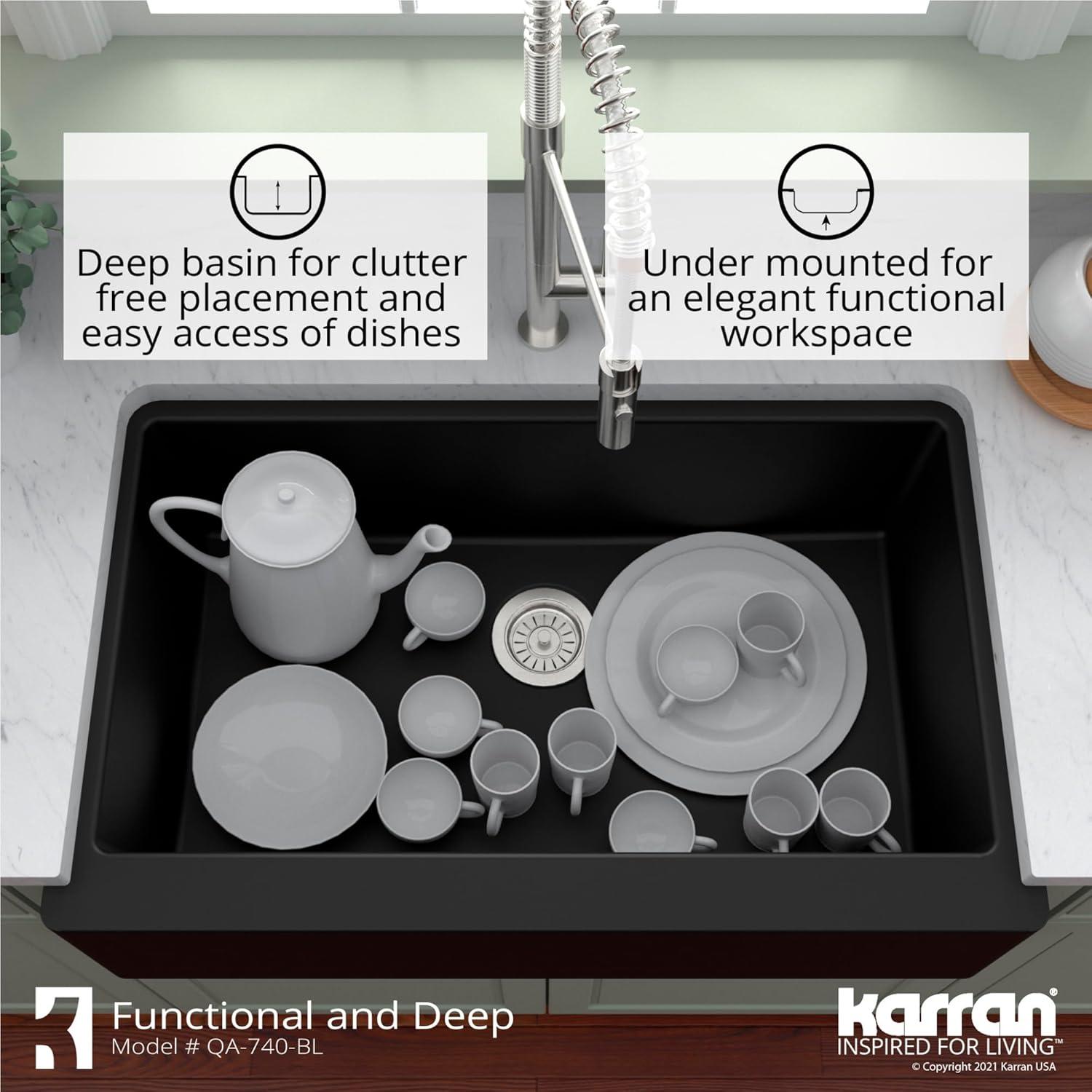 Karran Farmhouse/Apron-Front Quartz Composite 34'' X 21-1/4'' Single Bowl Kitchen Sink